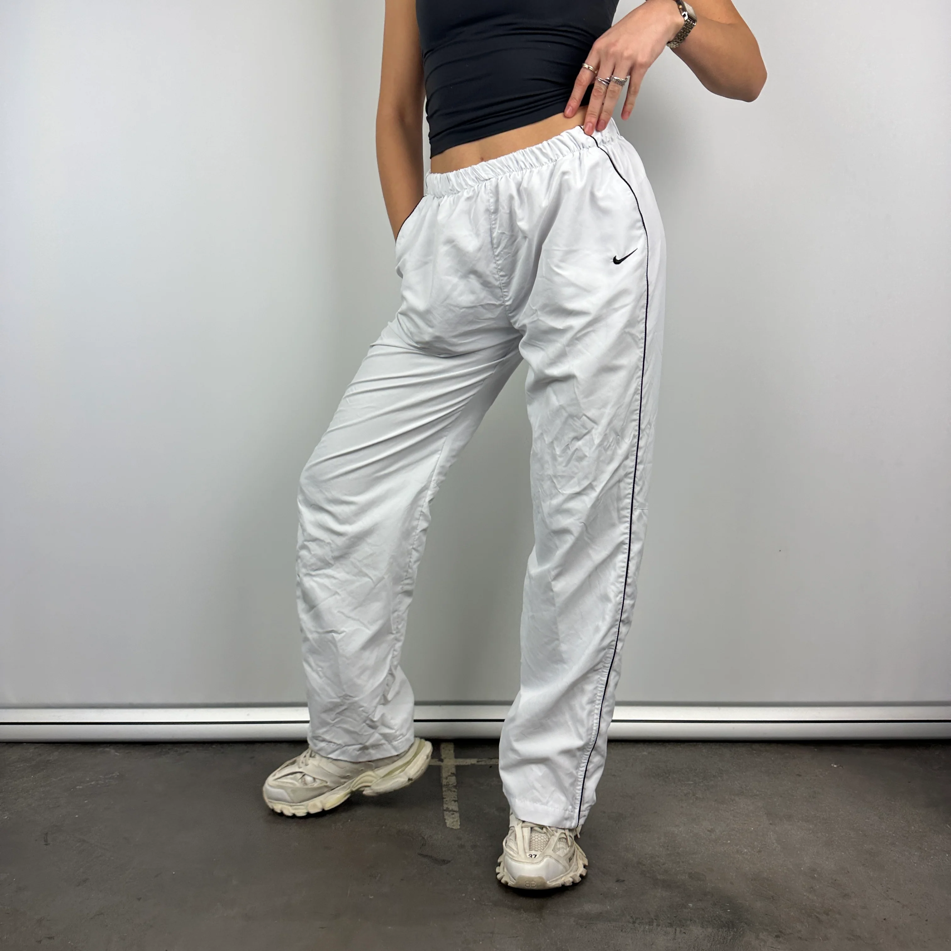 Nike White Embroidered Swoosh Track Pants (L) - Image 4