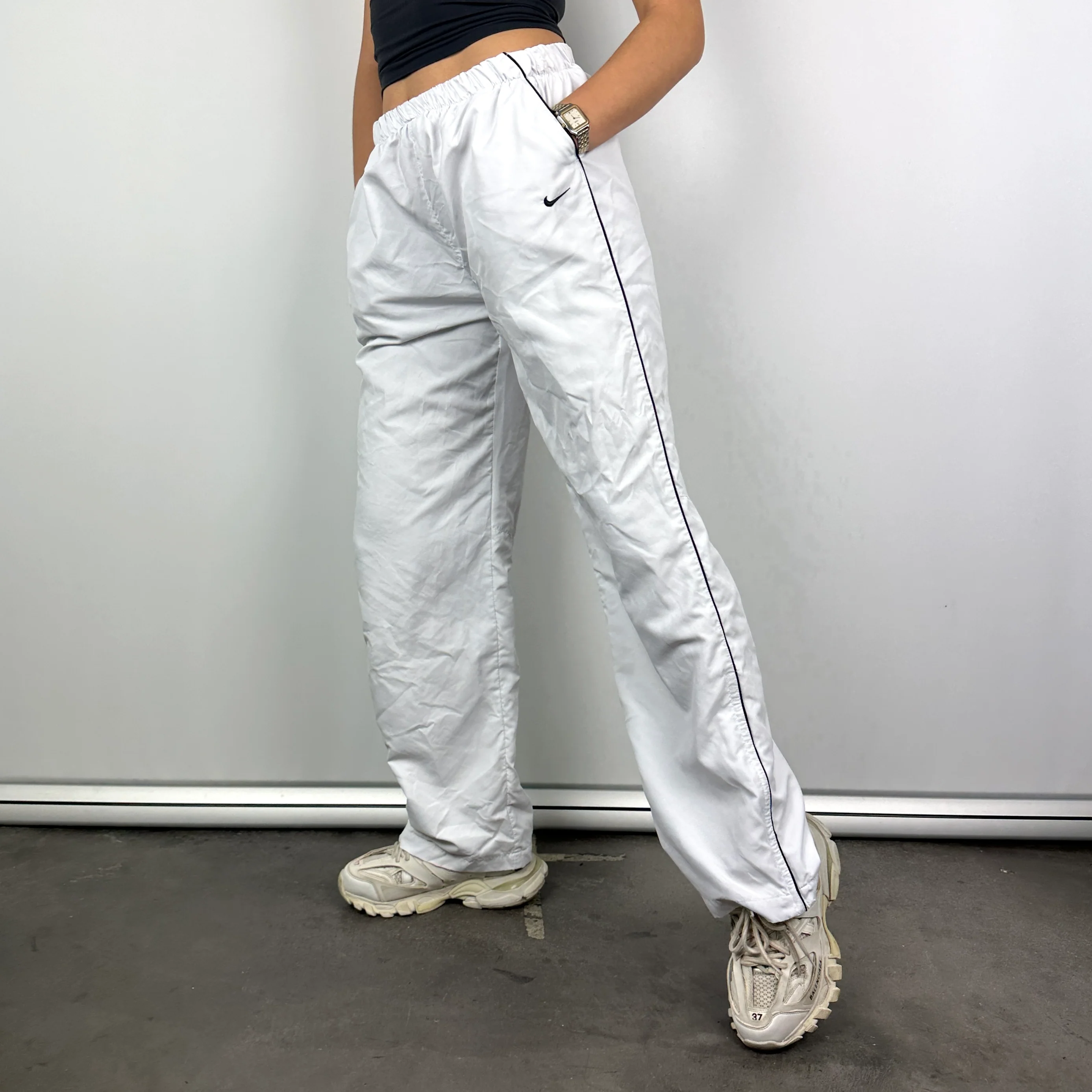 Nike White Embroidered Swoosh Track Pants (L) - Image 5