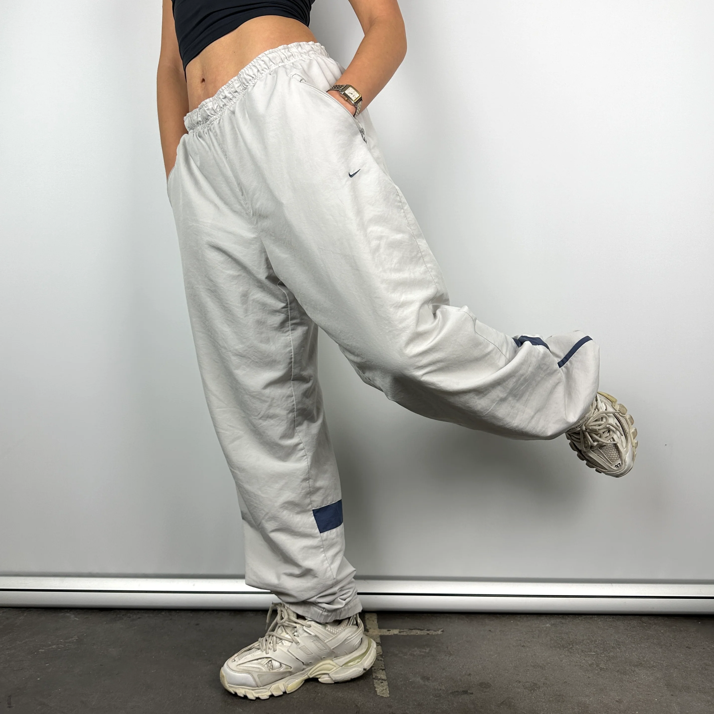 Nike White Embroidered Swoosh Track Pants (XL) - Image 4