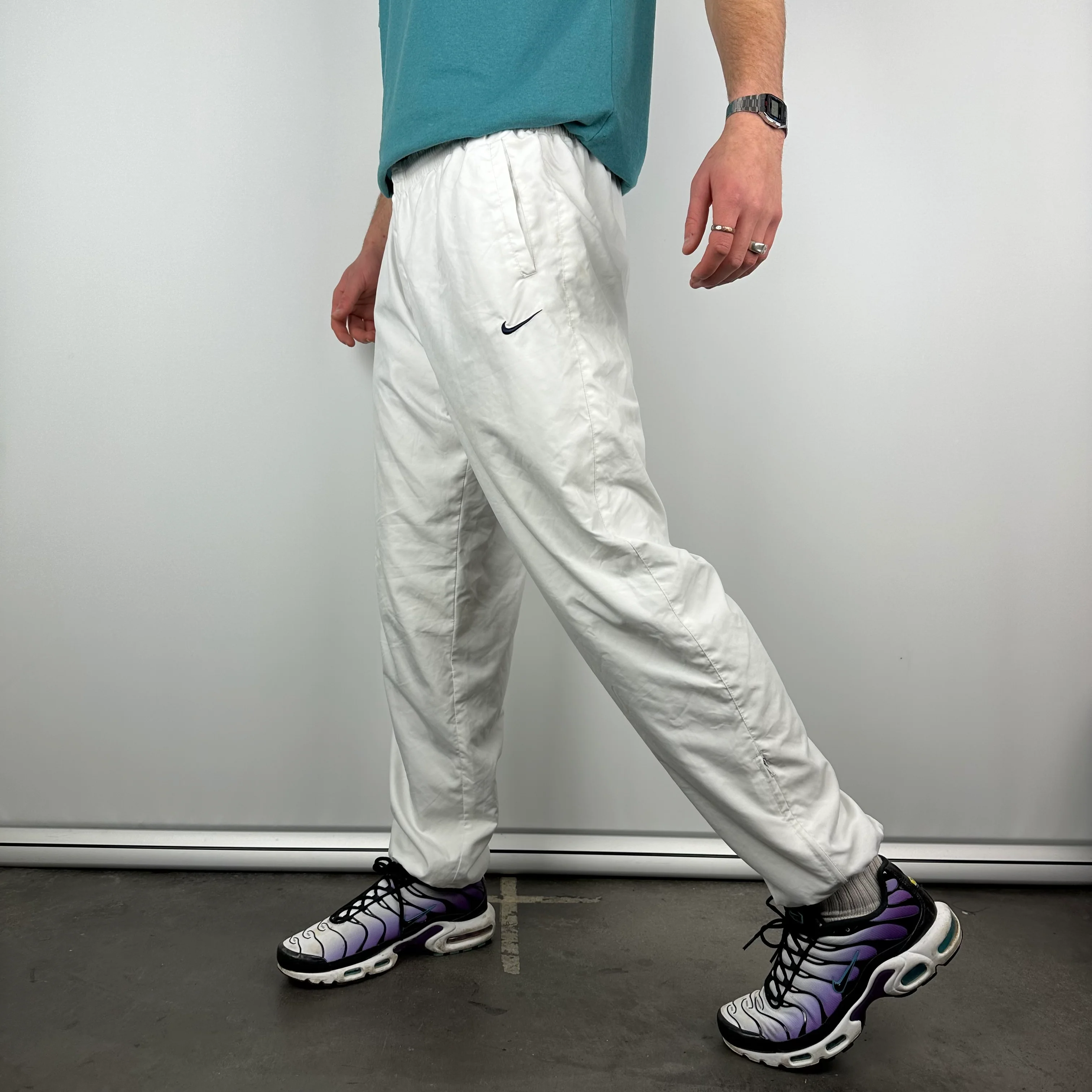 Nike White Embroidered Swoosh Track Pants (L) - Image 5