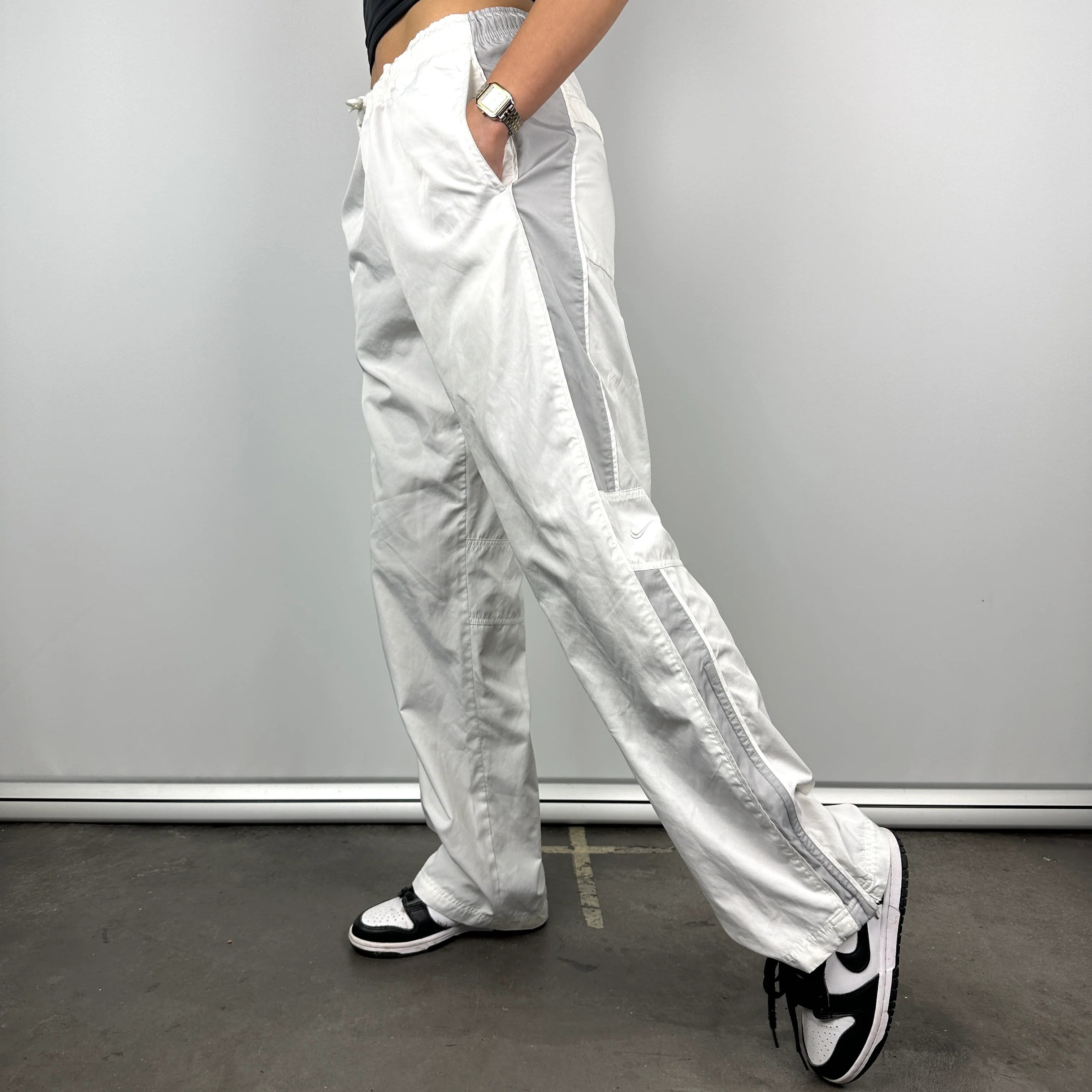 Nike White Embroidered Swoosh Track Pants (M)