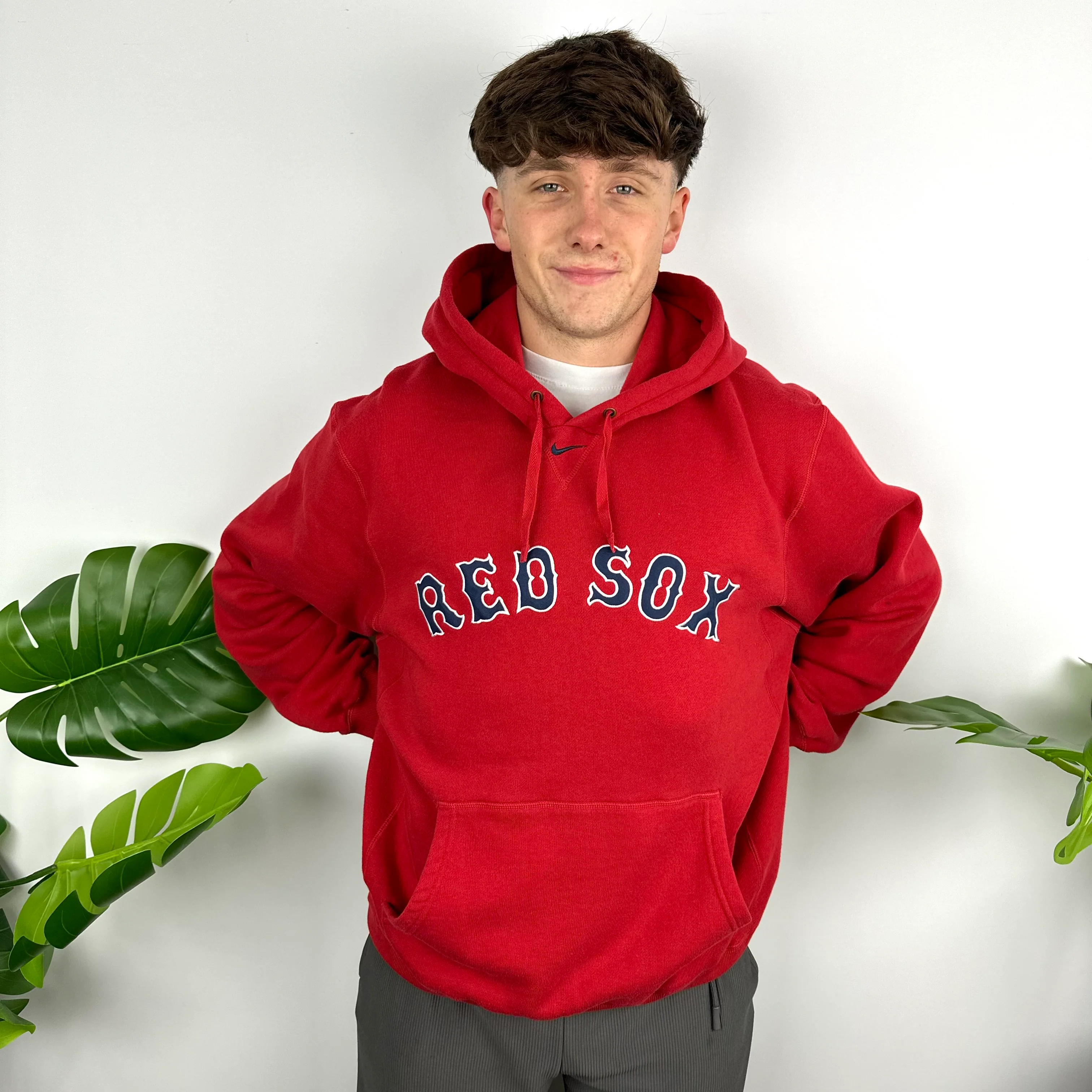 Nike X Boston Red Sox Red Embroidered Spell Out Hoodie (L) - Image 6
