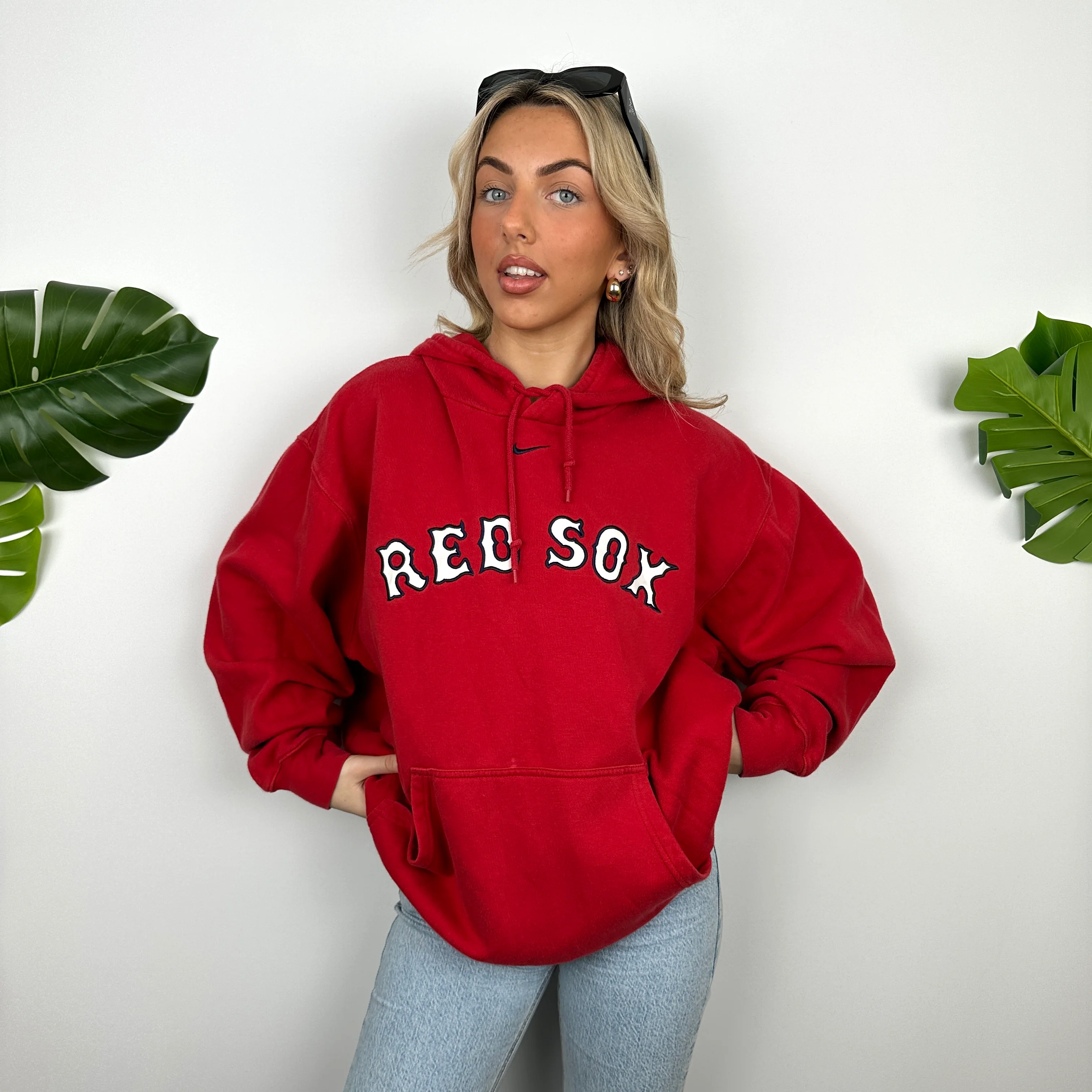 Nike X Boston Red Sox Red Embroidered Spell Out Hoodie (L) - Image 2