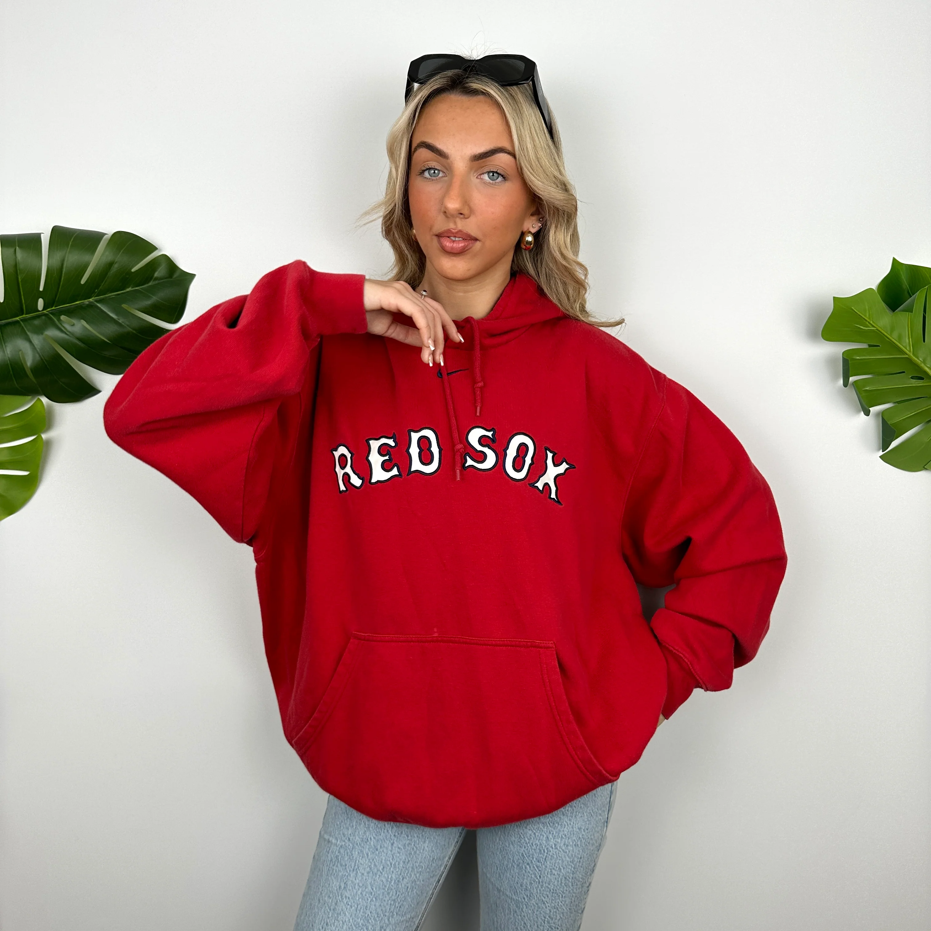 Nike X Boston Red Sox Red Embroidered Spell Out Hoodie (L) - Image 3