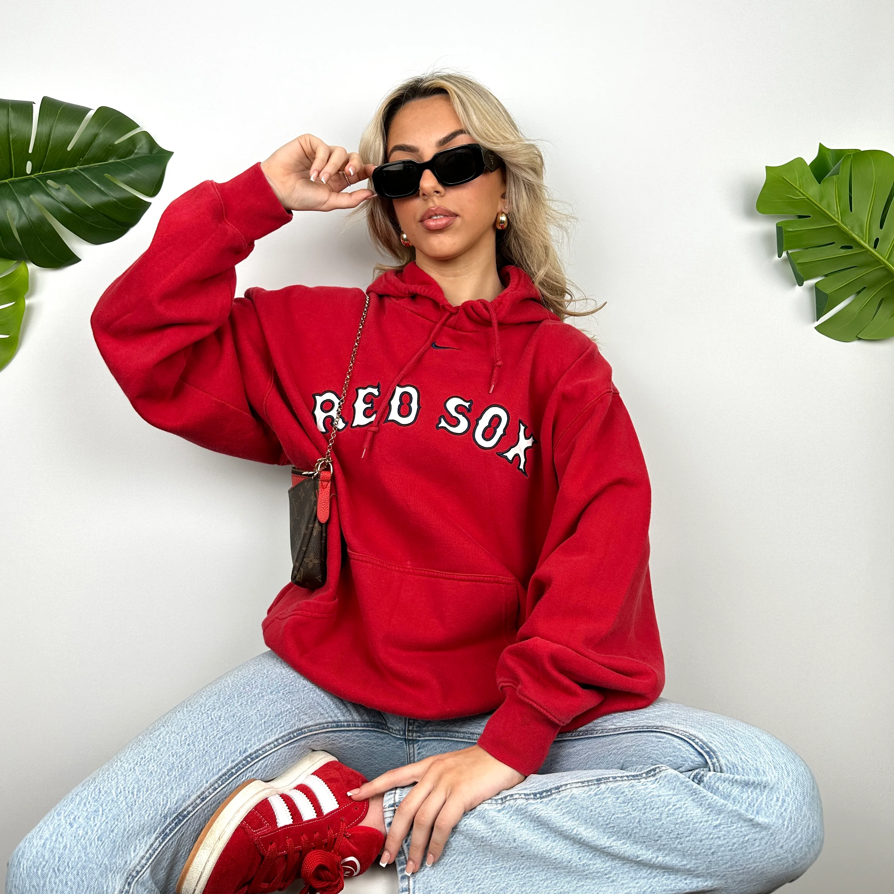 Nike X Boston Red Sox Red Embroidered Spell Out Hoodie (L) - Image 4