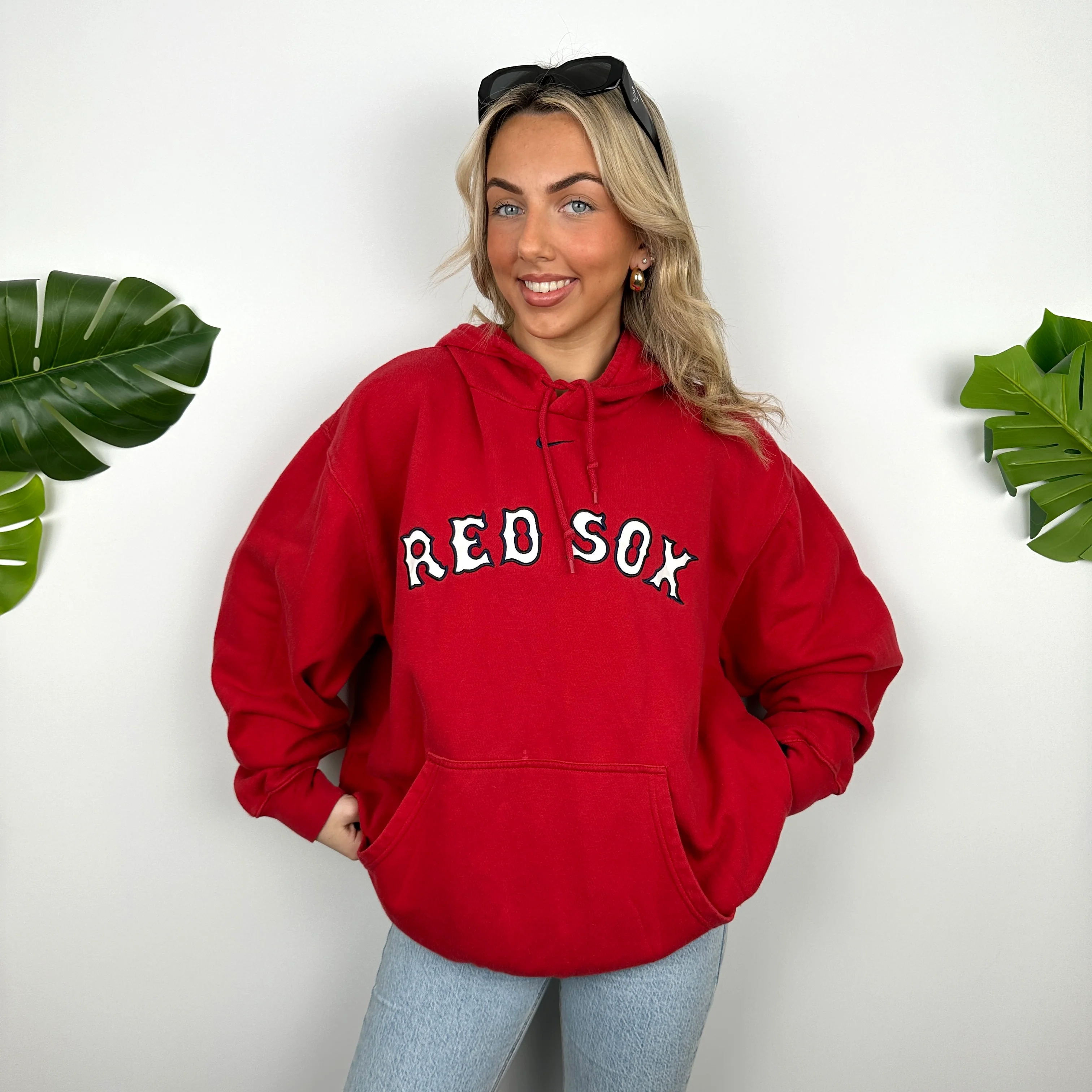 Nike X Boston Red Sox Red Embroidered Spell Out Hoodie (L) - Image 7
