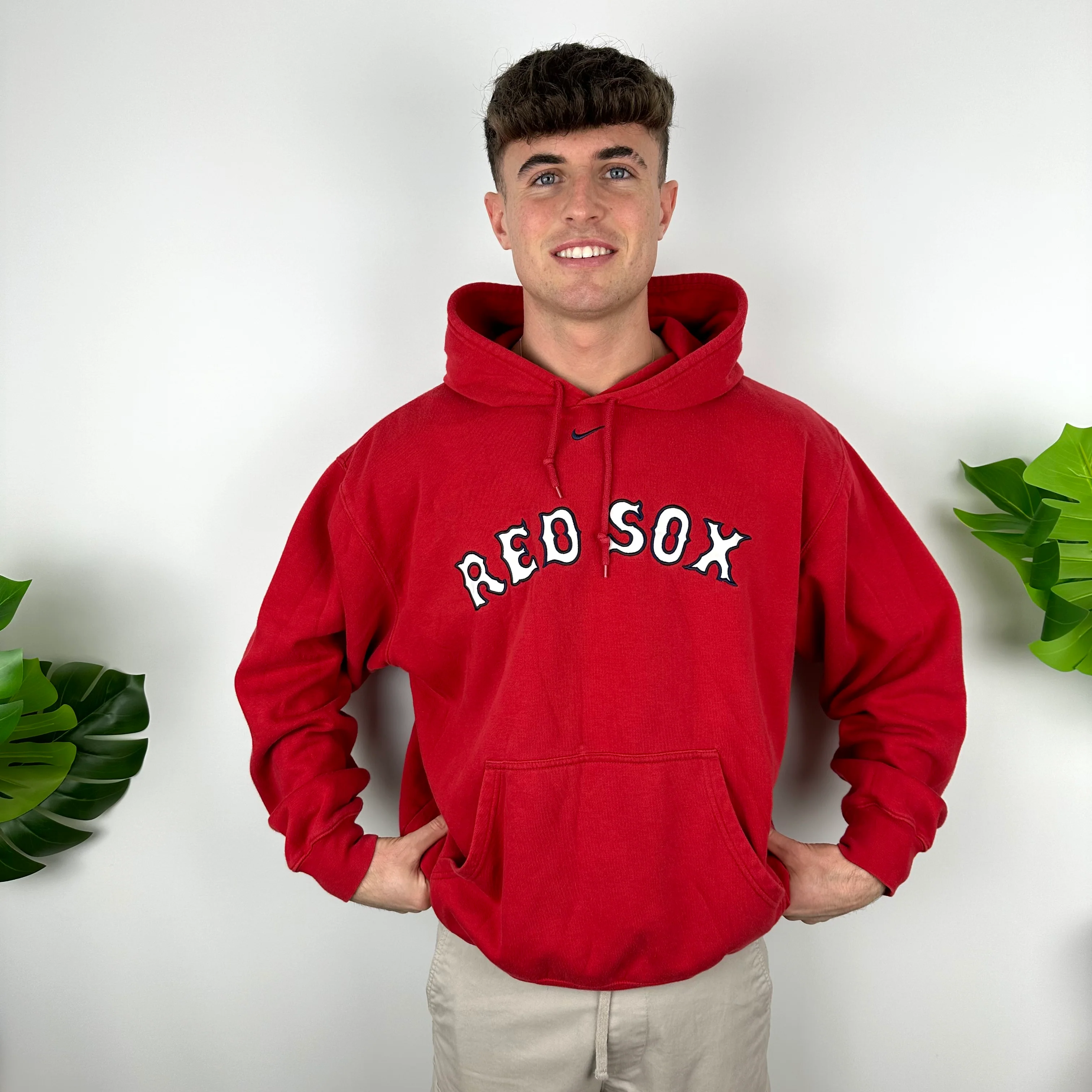 Nike X Boston Red Sox Red Embroidered Spell Out Hoodie (L) - Image 8