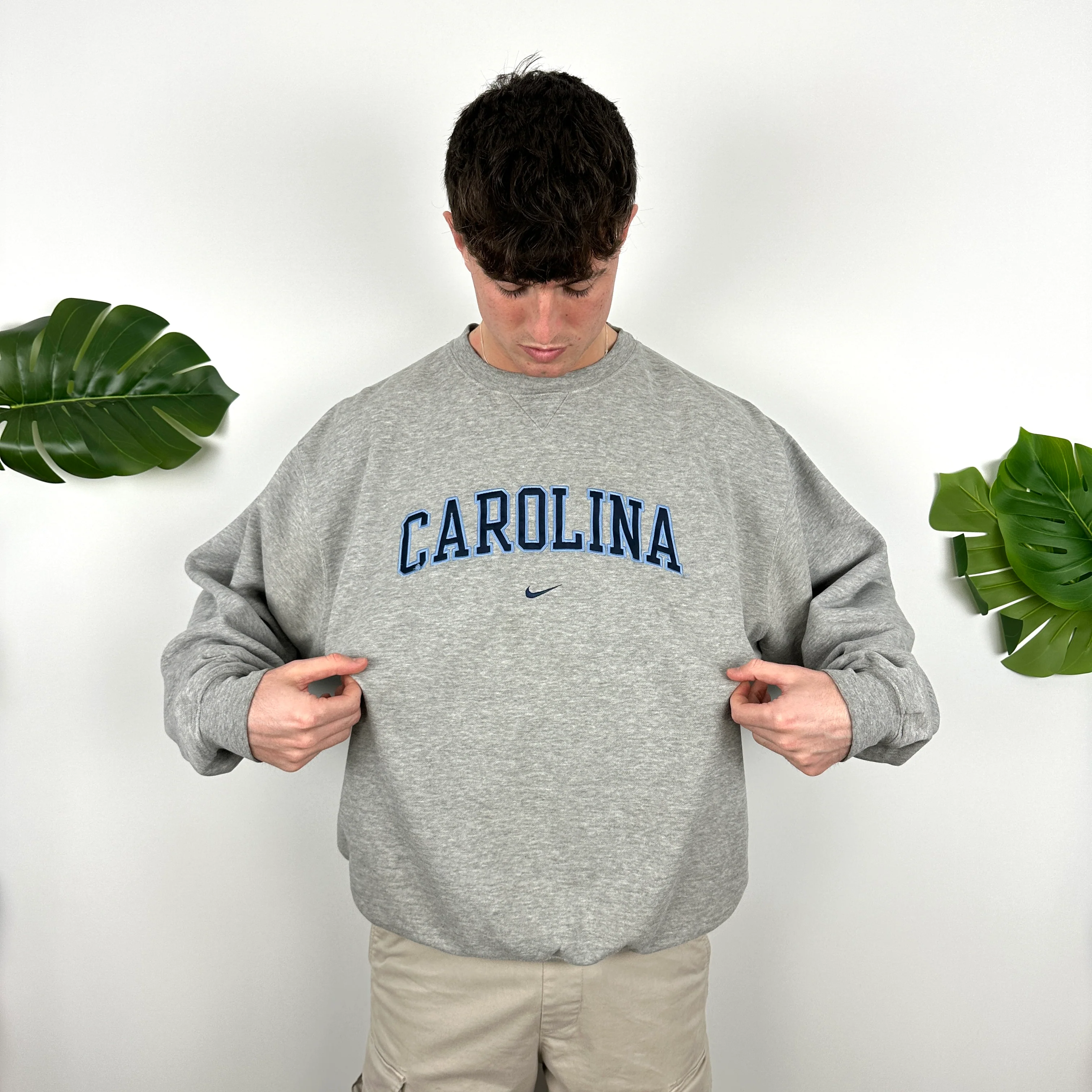 Nike x Carolina Grey Embroidered Spell Out Sweatshirt (XL) - Image 3