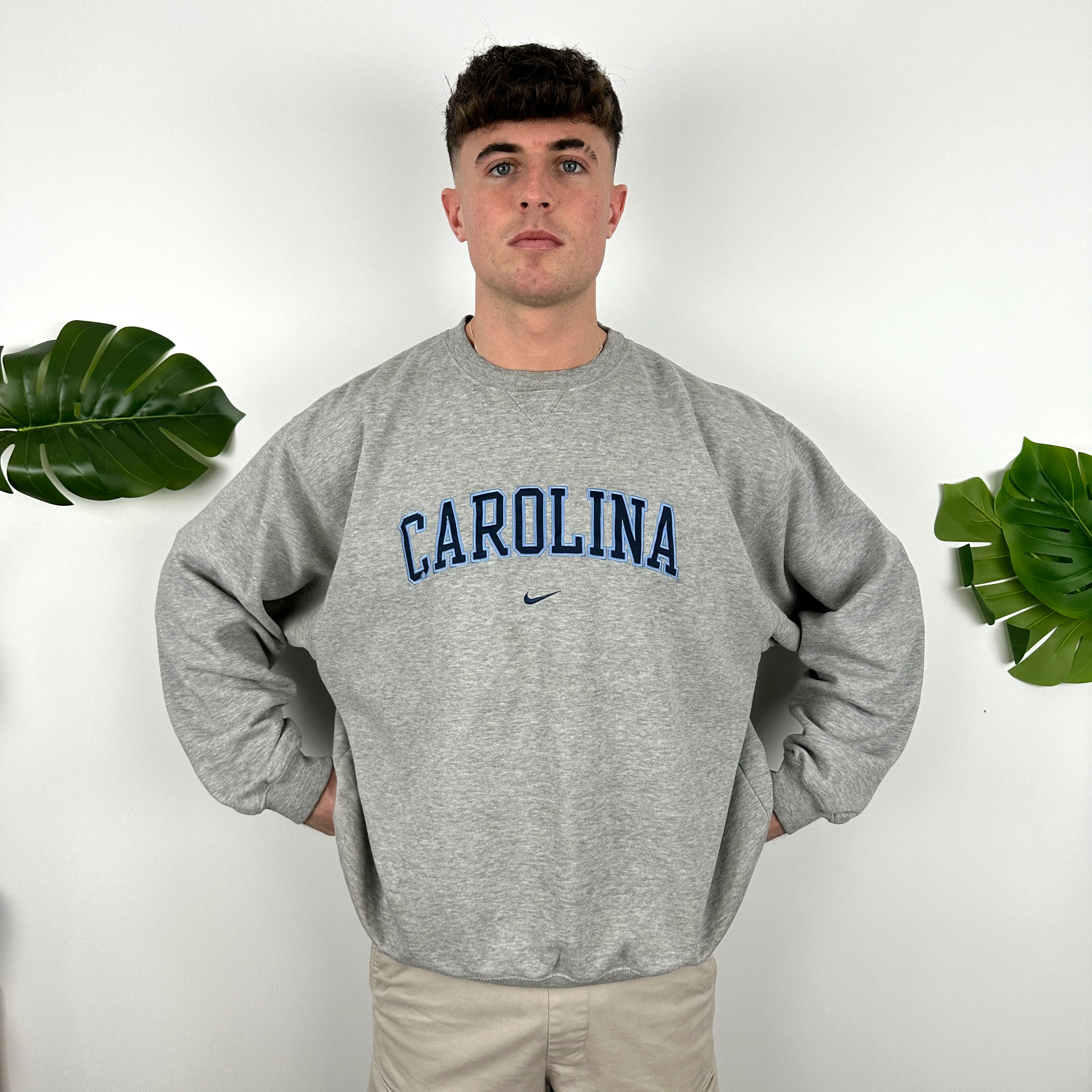 Nike x Carolina Grey Embroidered Spell Out Sweatshirt (XL) - Image 4