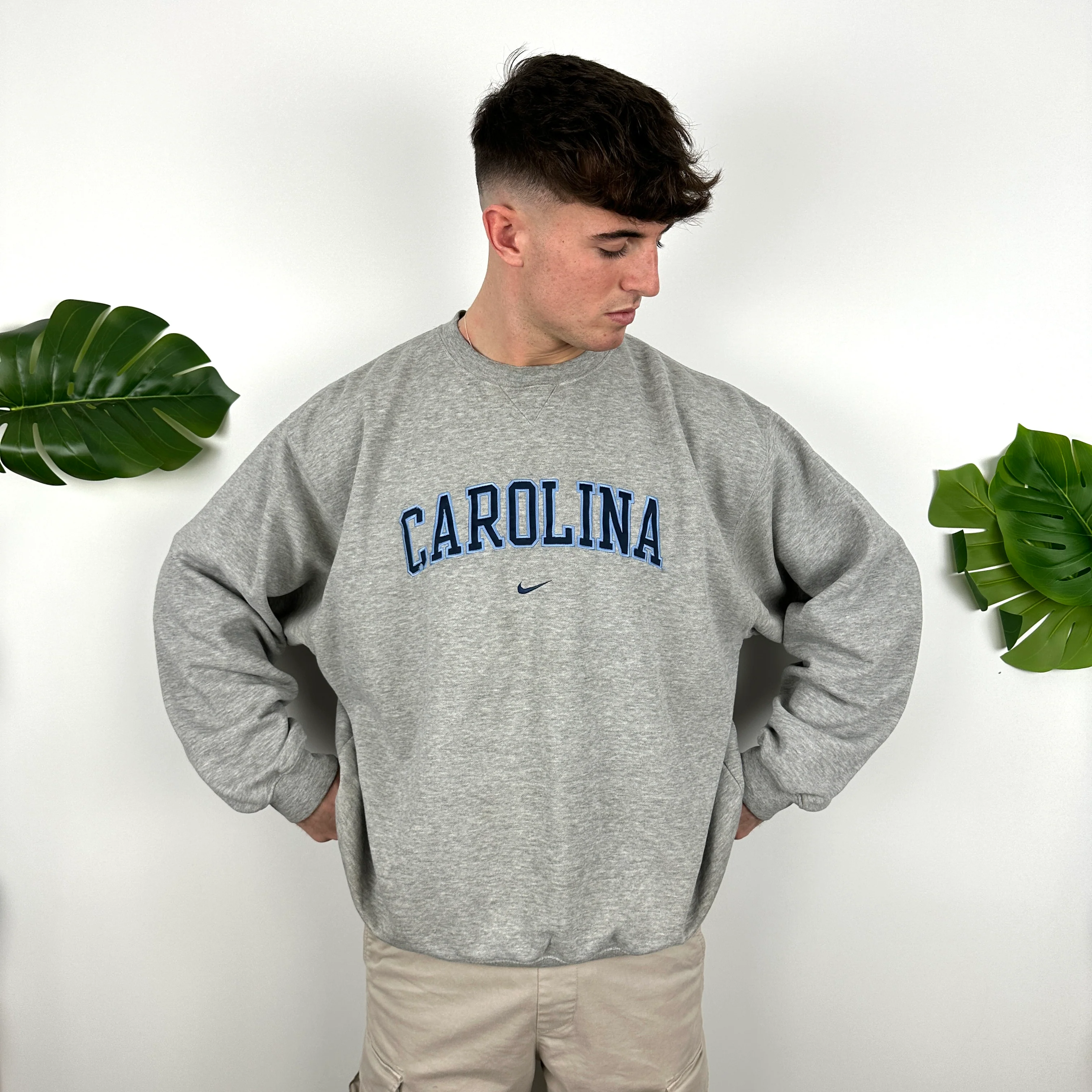 Nike x Carolina Grey Embroidered Spell Out Sweatshirt (XL) - Image 5