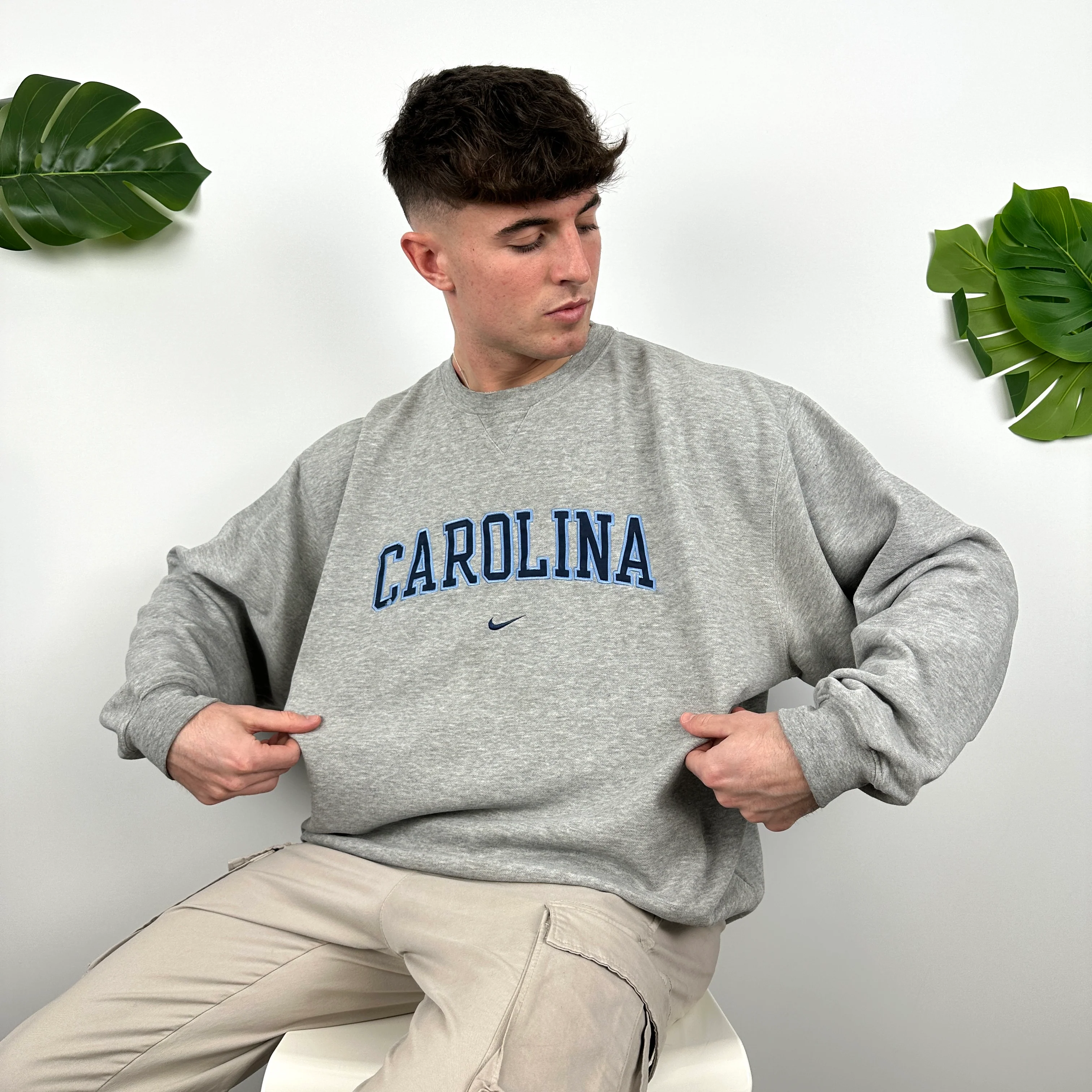 Nike x Carolina Grey Embroidered Spell Out Sweatshirt (XL) - Image 7