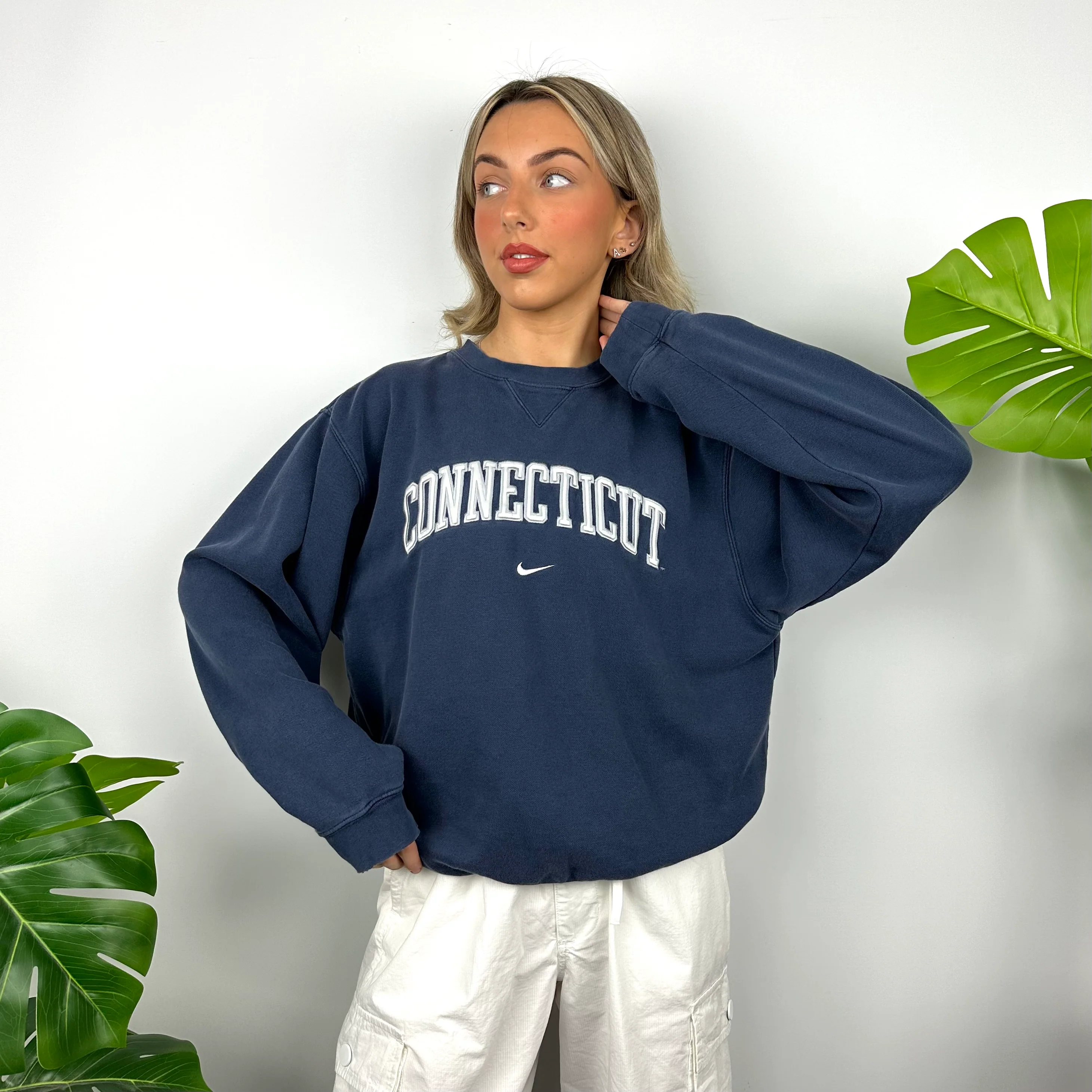 Nike x Connecticut Navy Embroidered Spell Out Sweatshirt (M) - Image 5