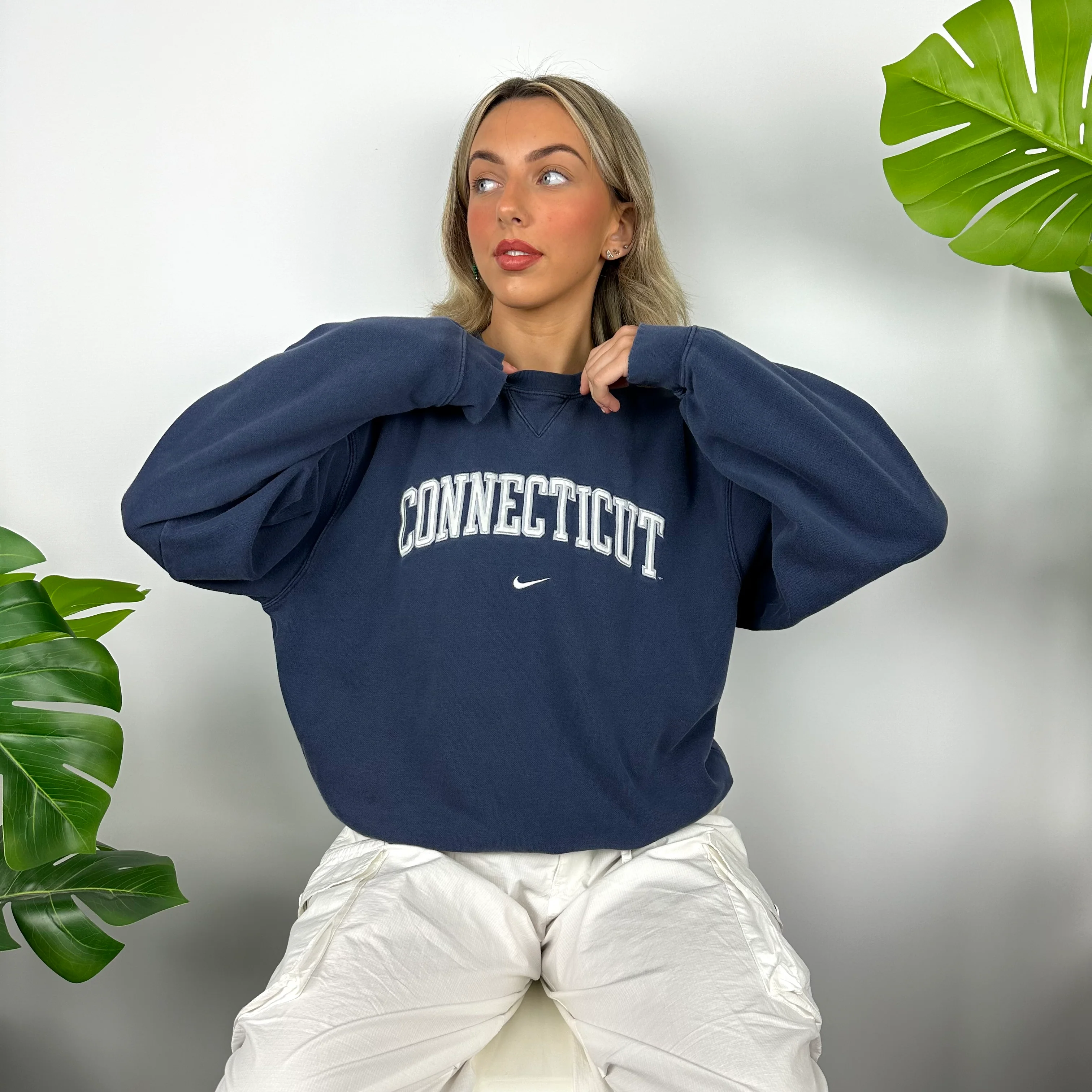 Nike x Connecticut Navy Embroidered Spell Out Sweatshirt (M) - Image 8
