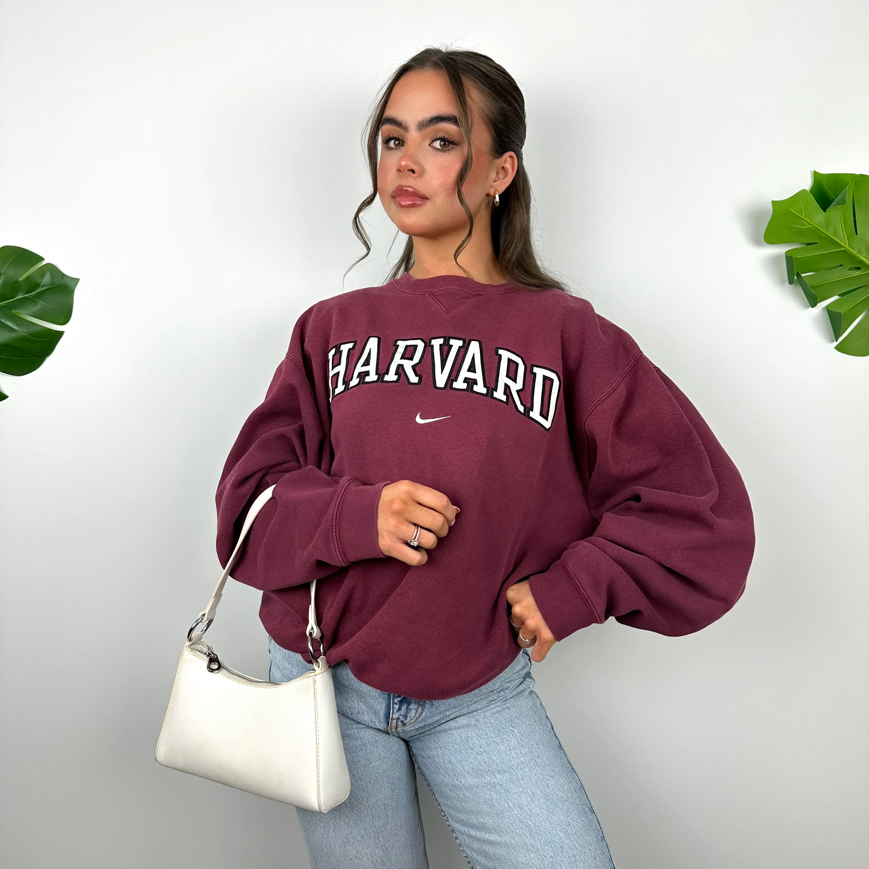 Nike x Harvard Maroon Embroidered Spell Out Sweatshirt (S) - Image 5