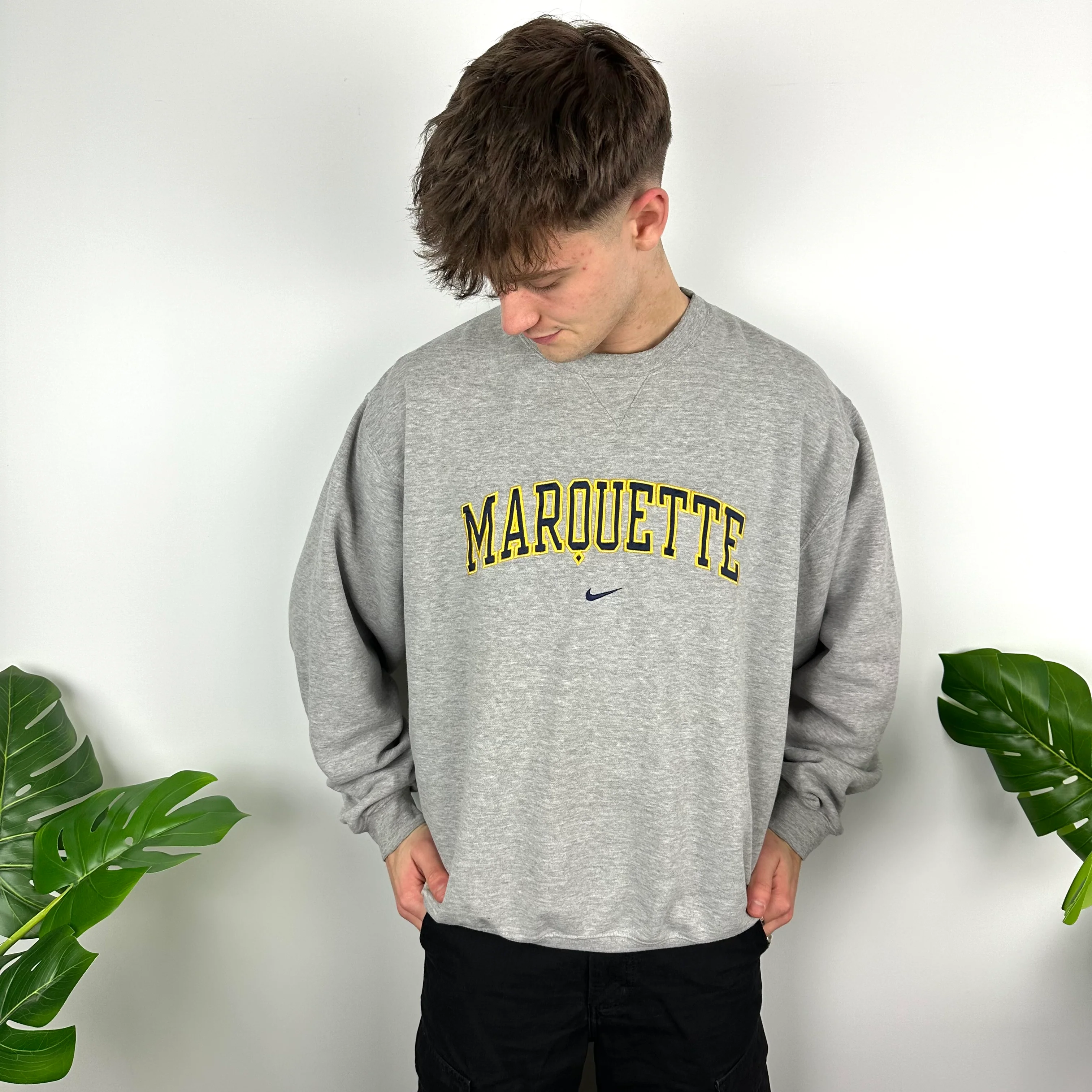 Nike x Marquette Grey Embroidered Spell Out Sweatshirt (L) - Image 2