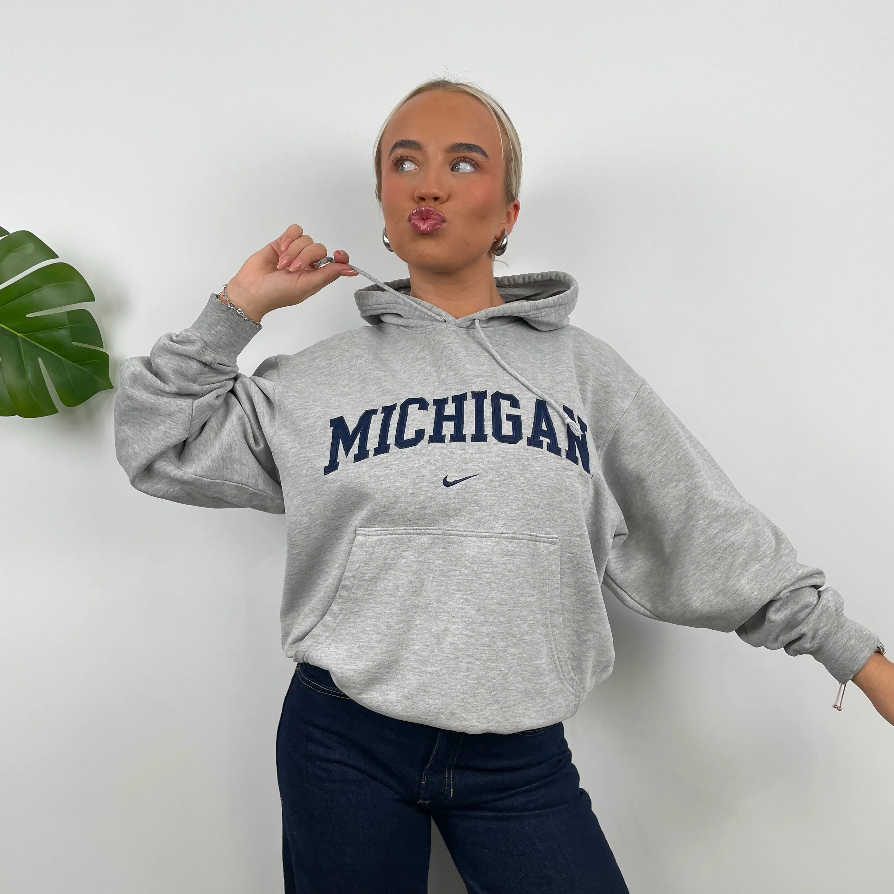 Nike x Michigan RARE Grey Embroidered Spell Out Hoodie (S) - Image 2