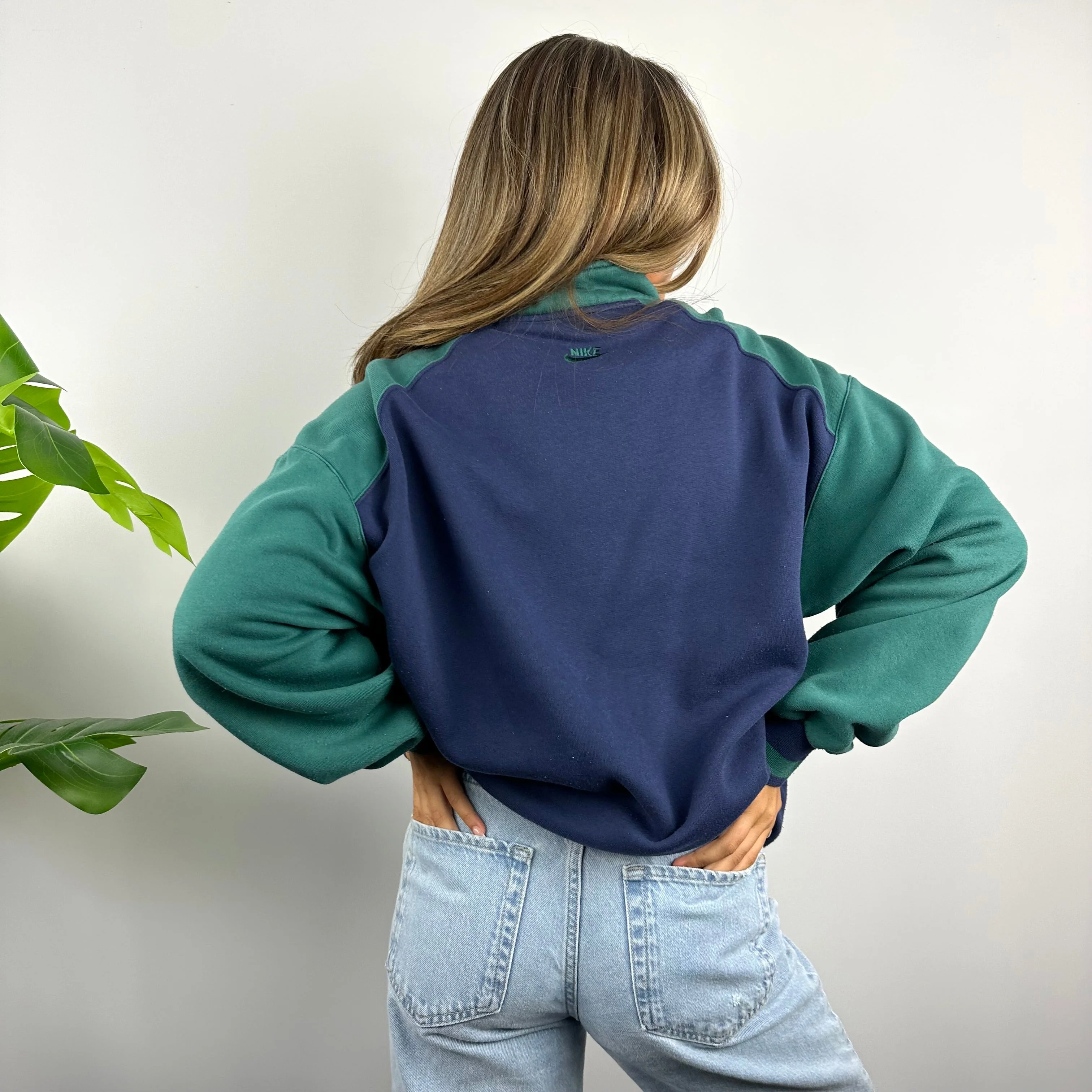 Nike x Oregon Sports RARE Navy & Green Embroidered Spell Out Quarter Zip Sweatshirt (L) - Image 4