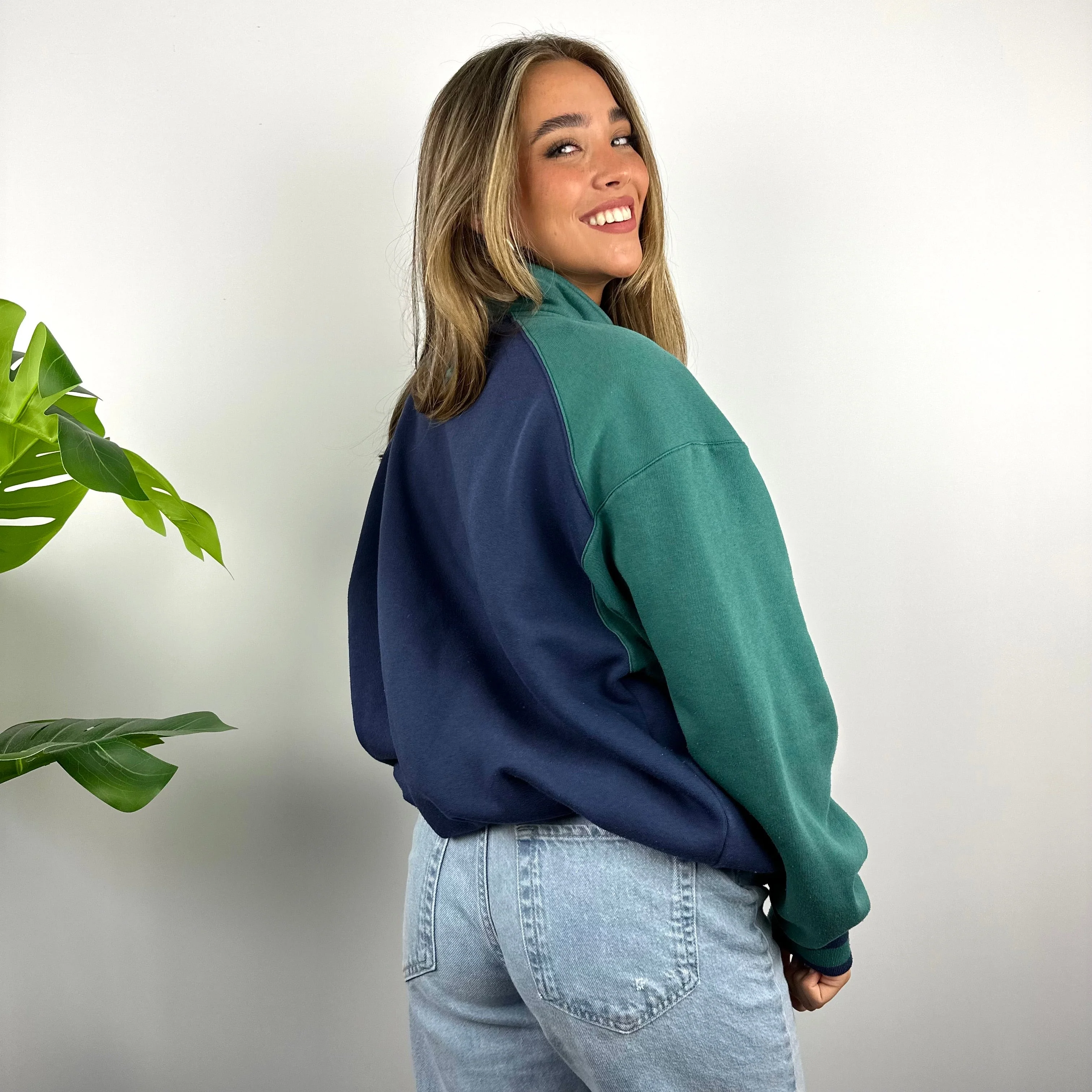 Nike x Oregon Sports RARE Navy & Green Embroidered Spell Out Quarter Zip Sweatshirt (L) - Image 6