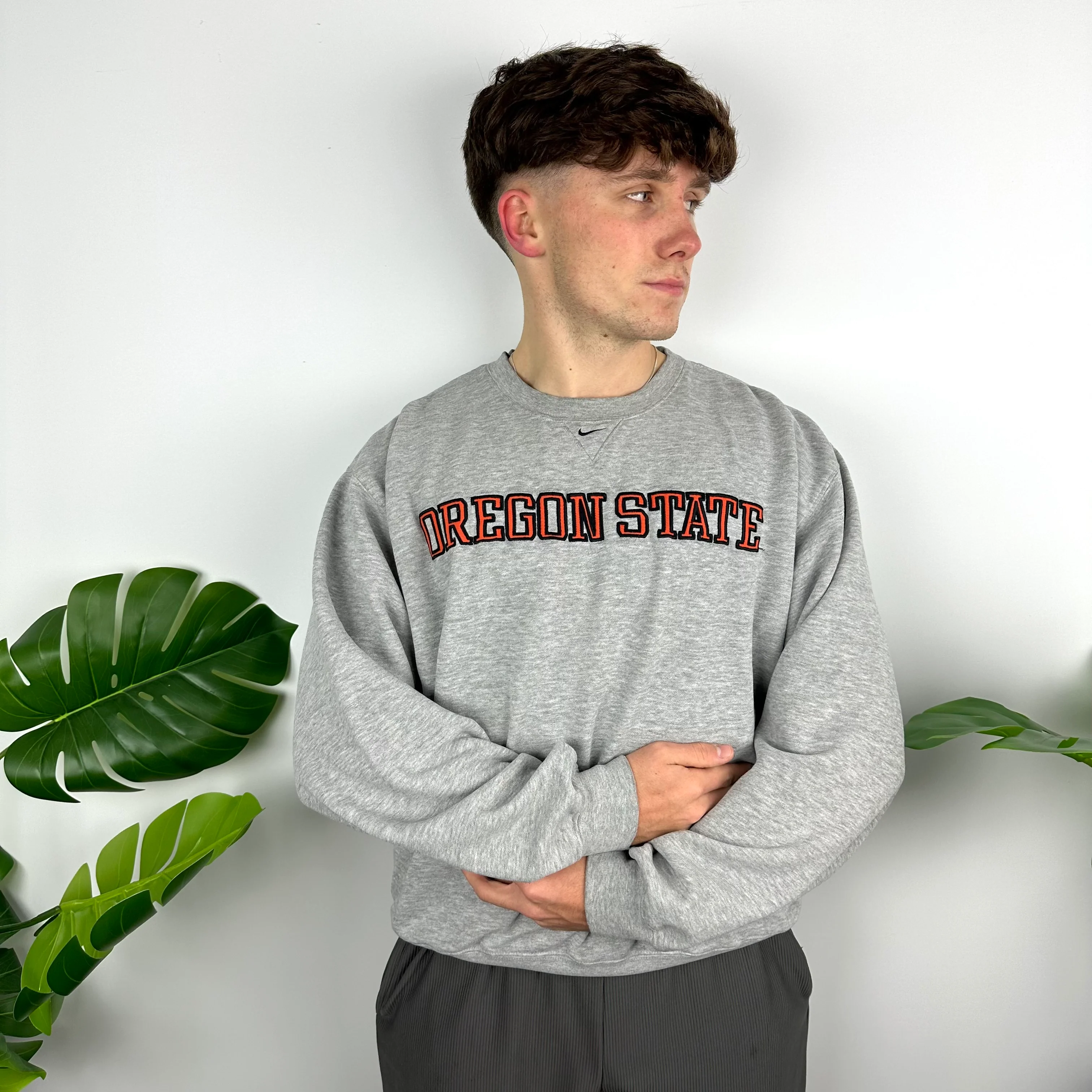 Nike x Oregon State Grey Embroidered Spell Out Sweatshirt (L) - Image 3