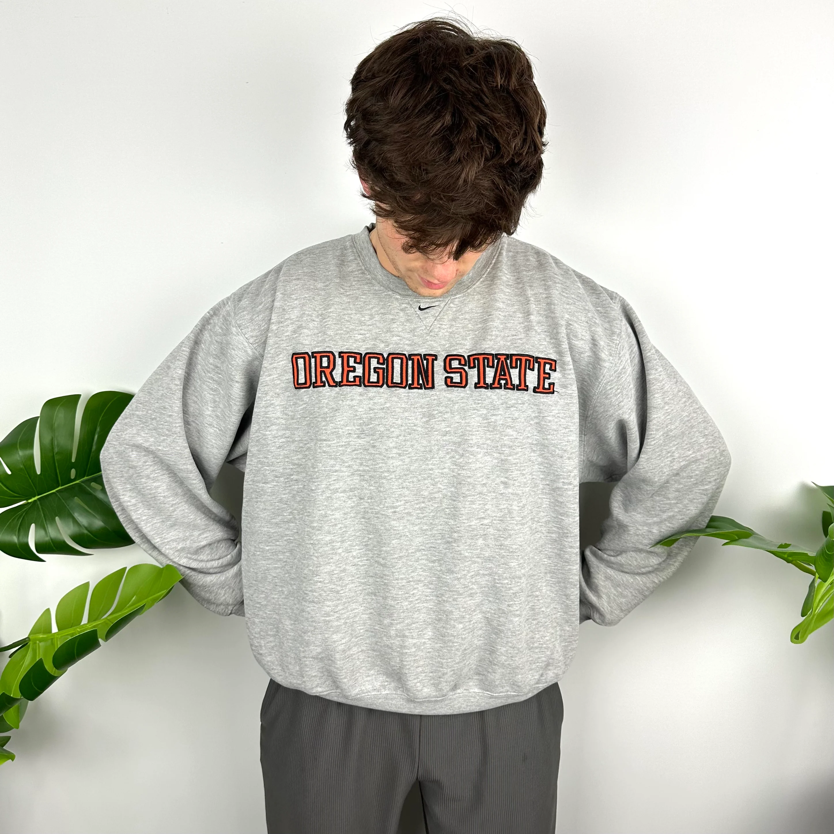 Nike x Oregon State Grey Embroidered Spell Out Sweatshirt (L) - Image 4