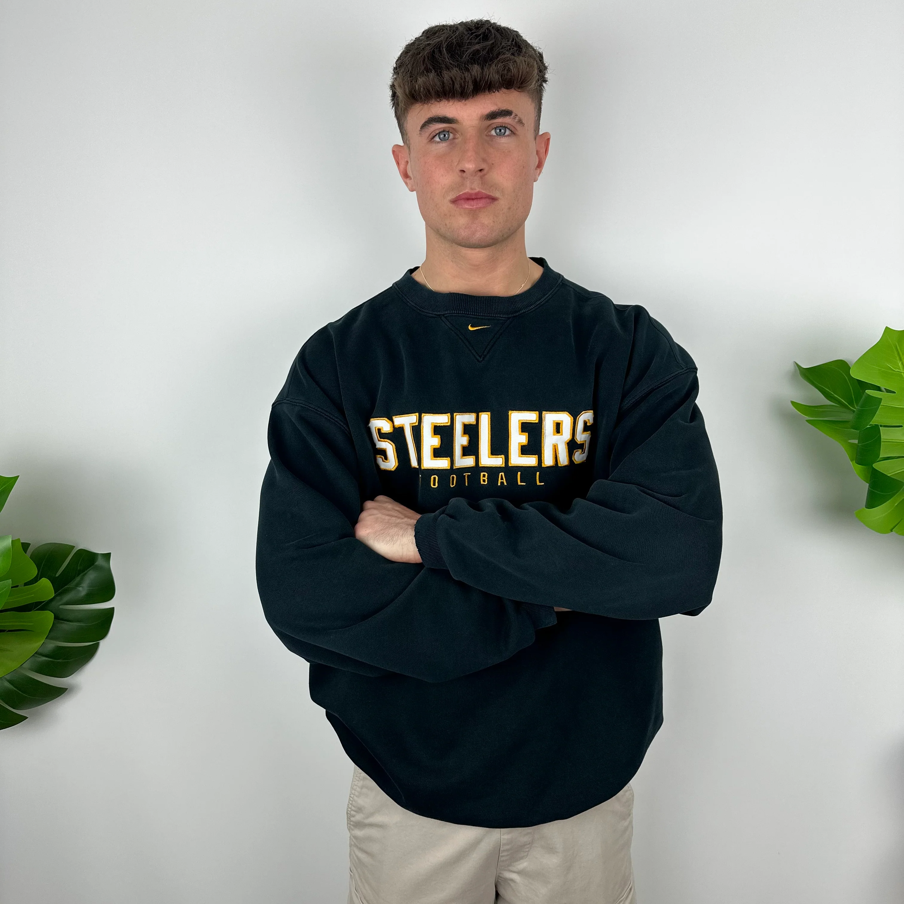 Nike X Pittsburgh Steelers Black Embroidered Spell Out Sweatshirt (XL) - Image 6