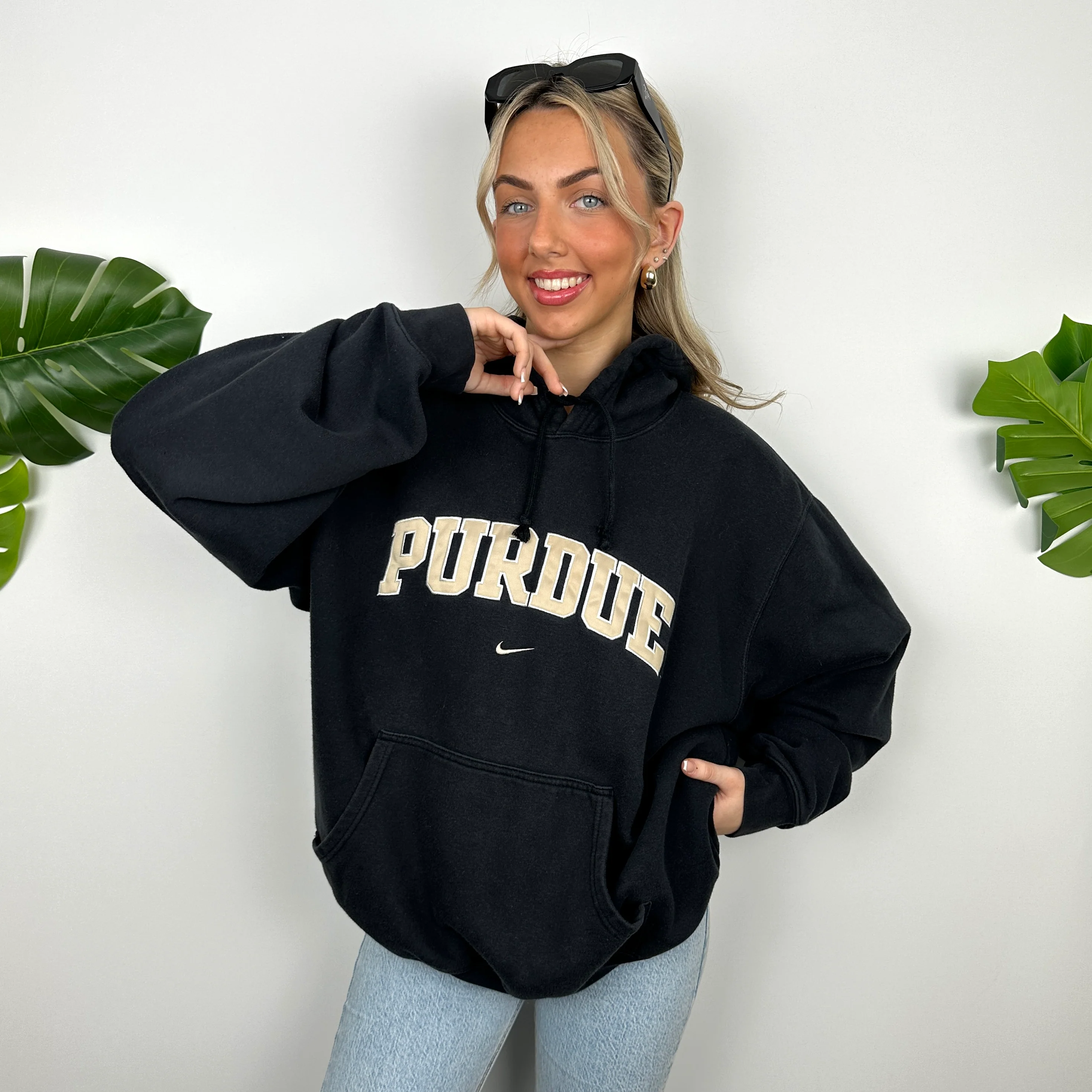 Nike x Purdue Black Embroidered Spell Out Hoodie (L) - Image 4