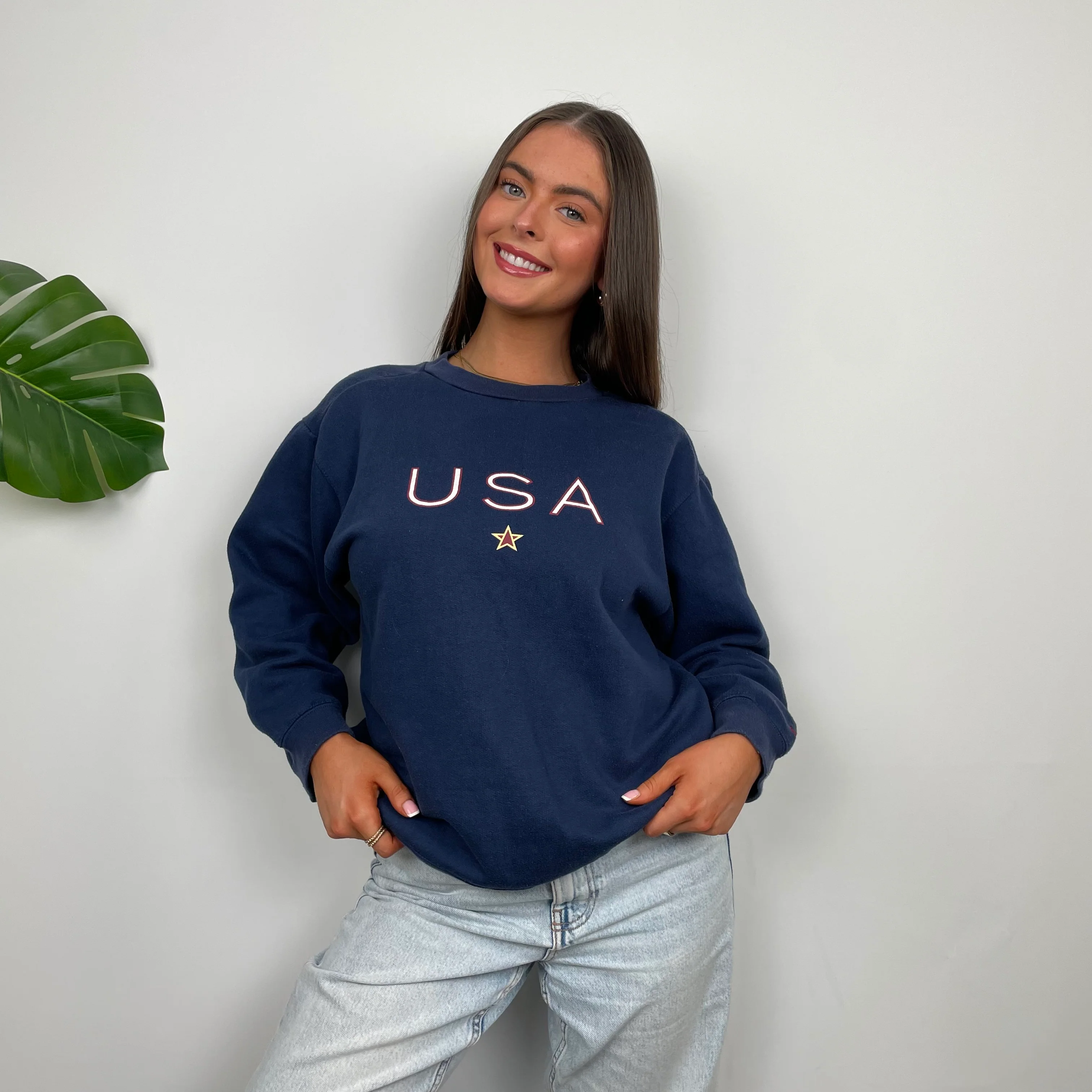 Nike X USA Navy Embroidered Spell Out Sweatshirt (S) - Image 3