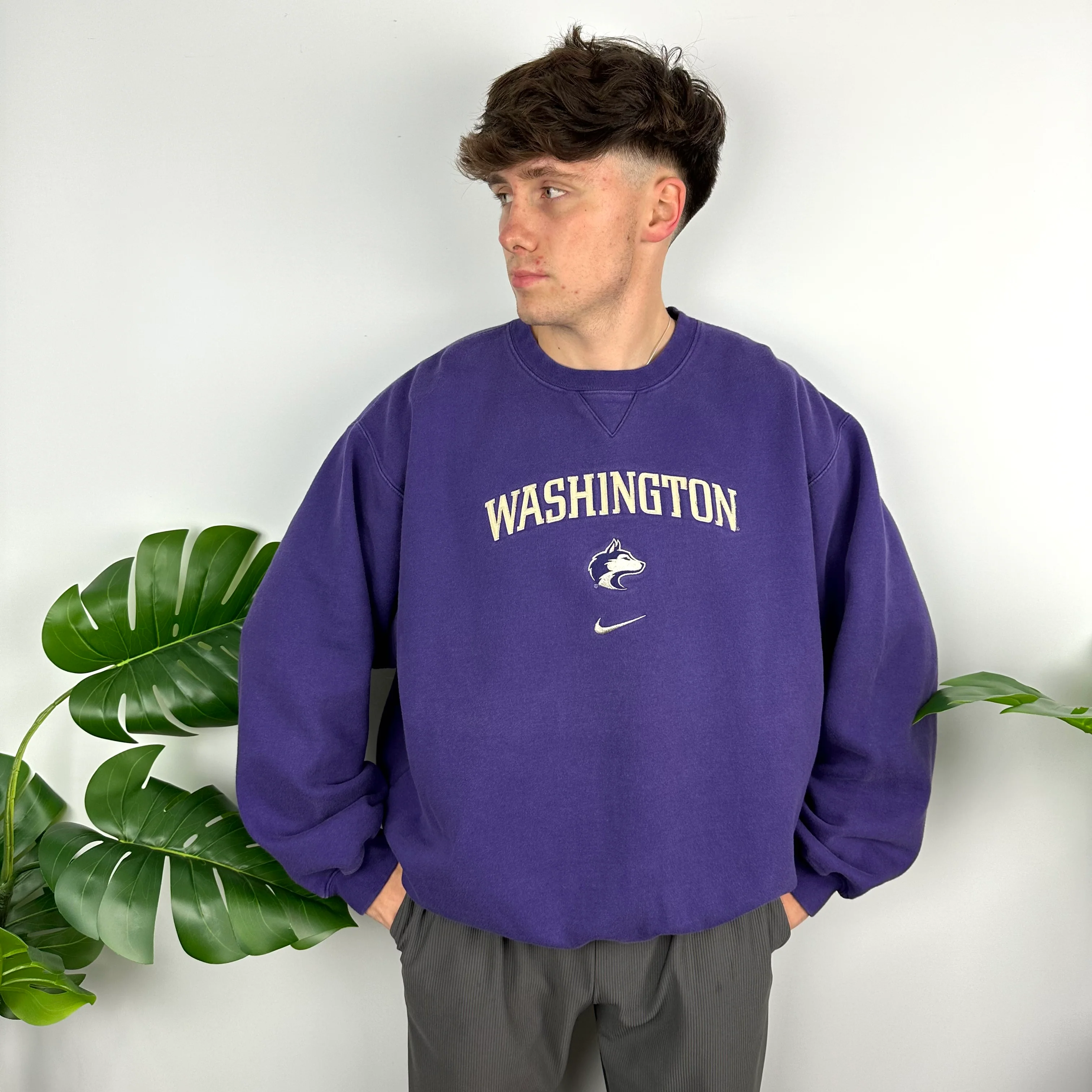 Nike x Washington Purple Embroidered Spell Out Sweatshirt (L) - Image 10