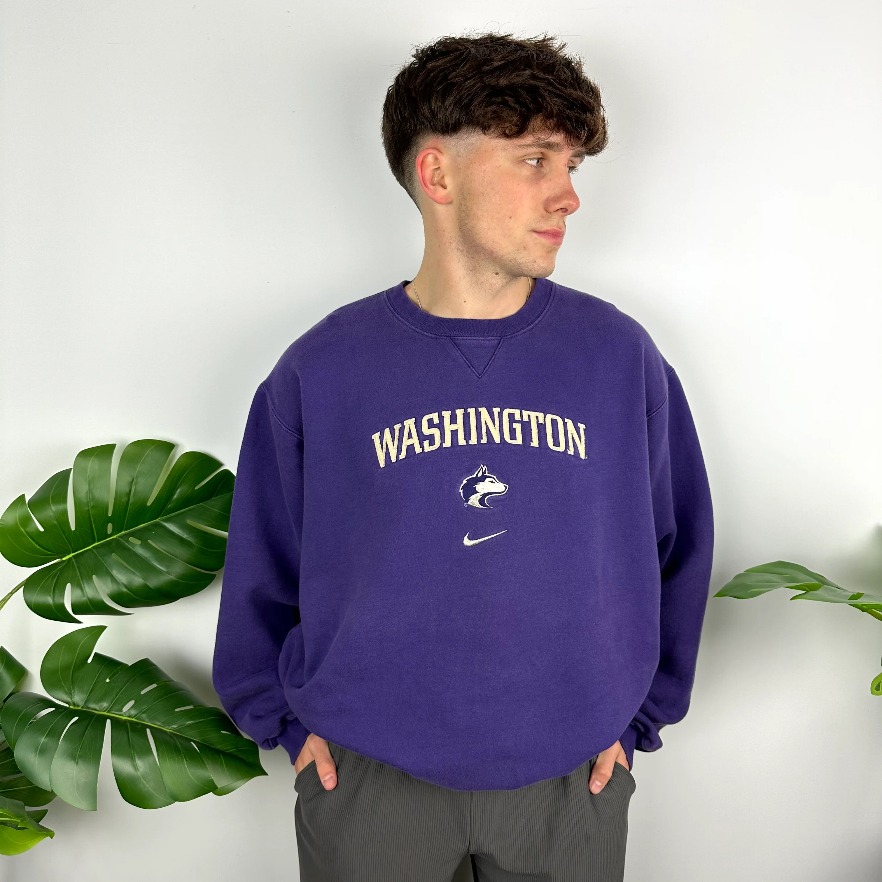 Nike x Washington Purple Embroidered Spell Out Sweatshirt (L) - Image 8
