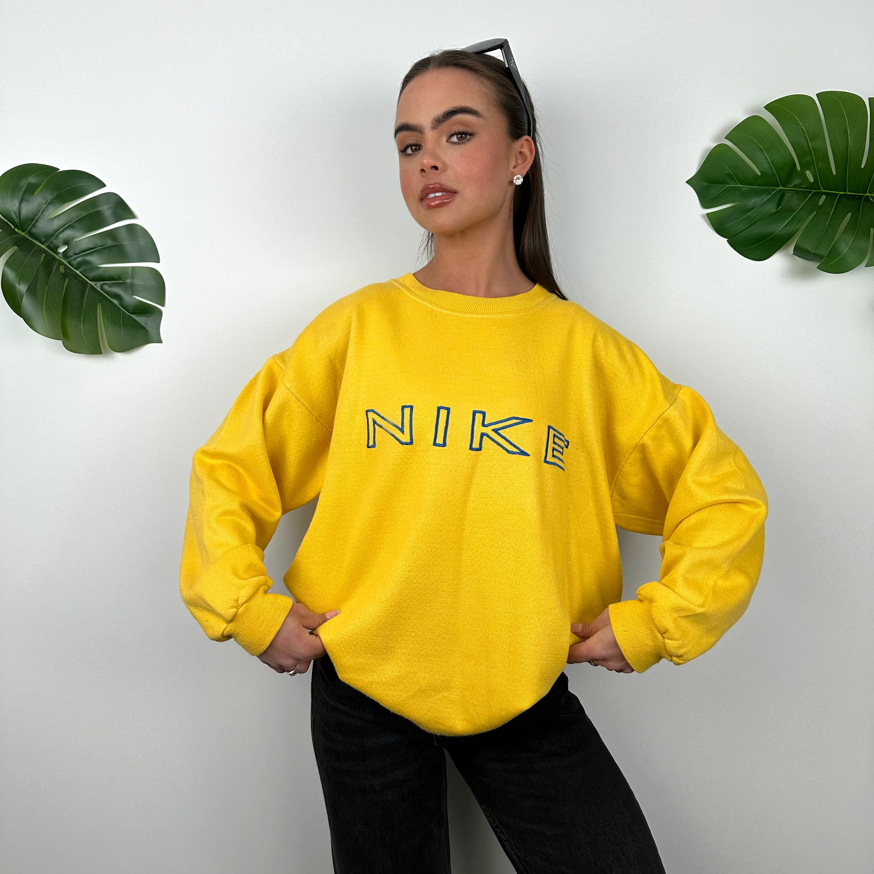 Nike Yellow Embroidered Spell Out Sweatshirt (M) - Image 3
