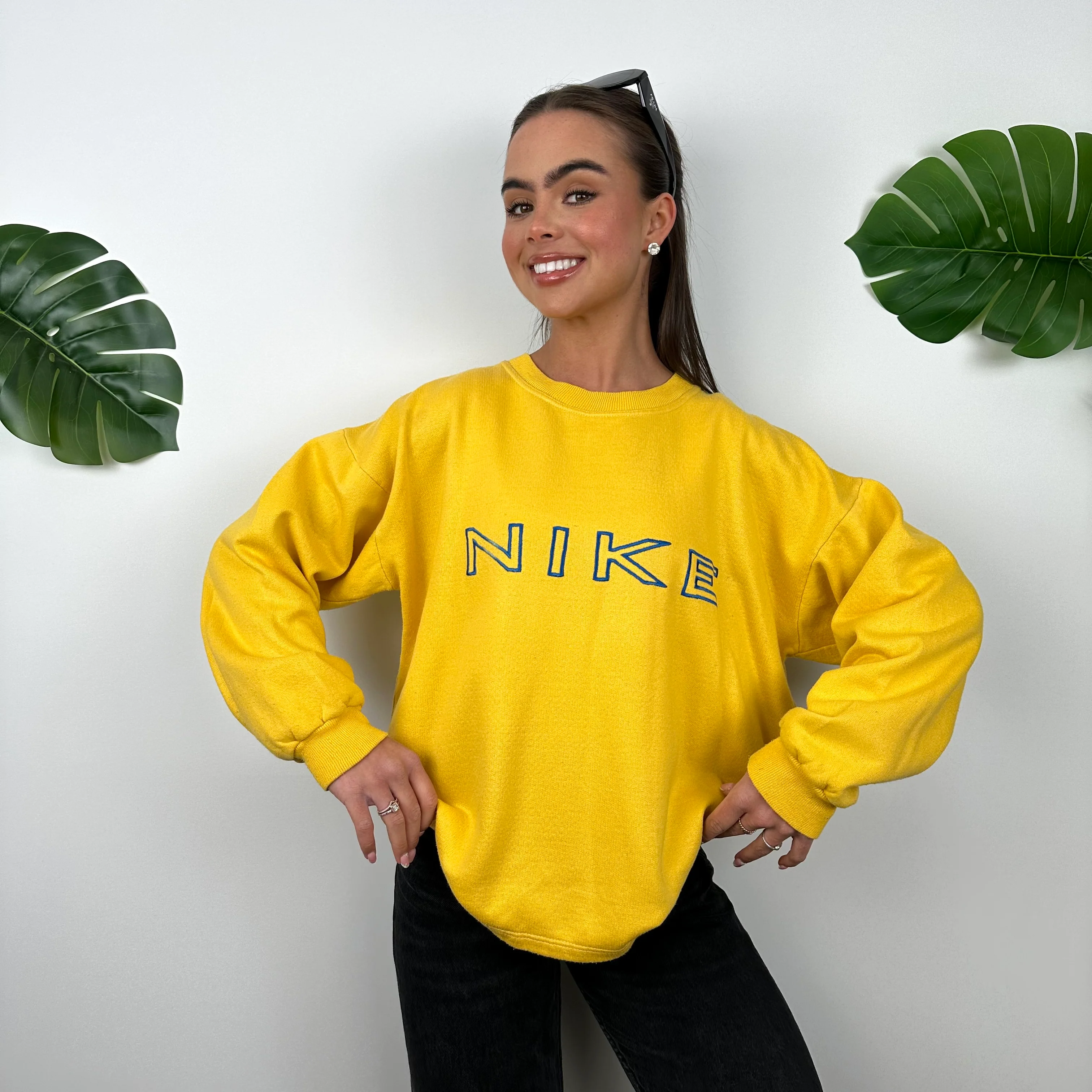 Nike Yellow Embroidered Spell Out Sweatshirt (M) - Image 4