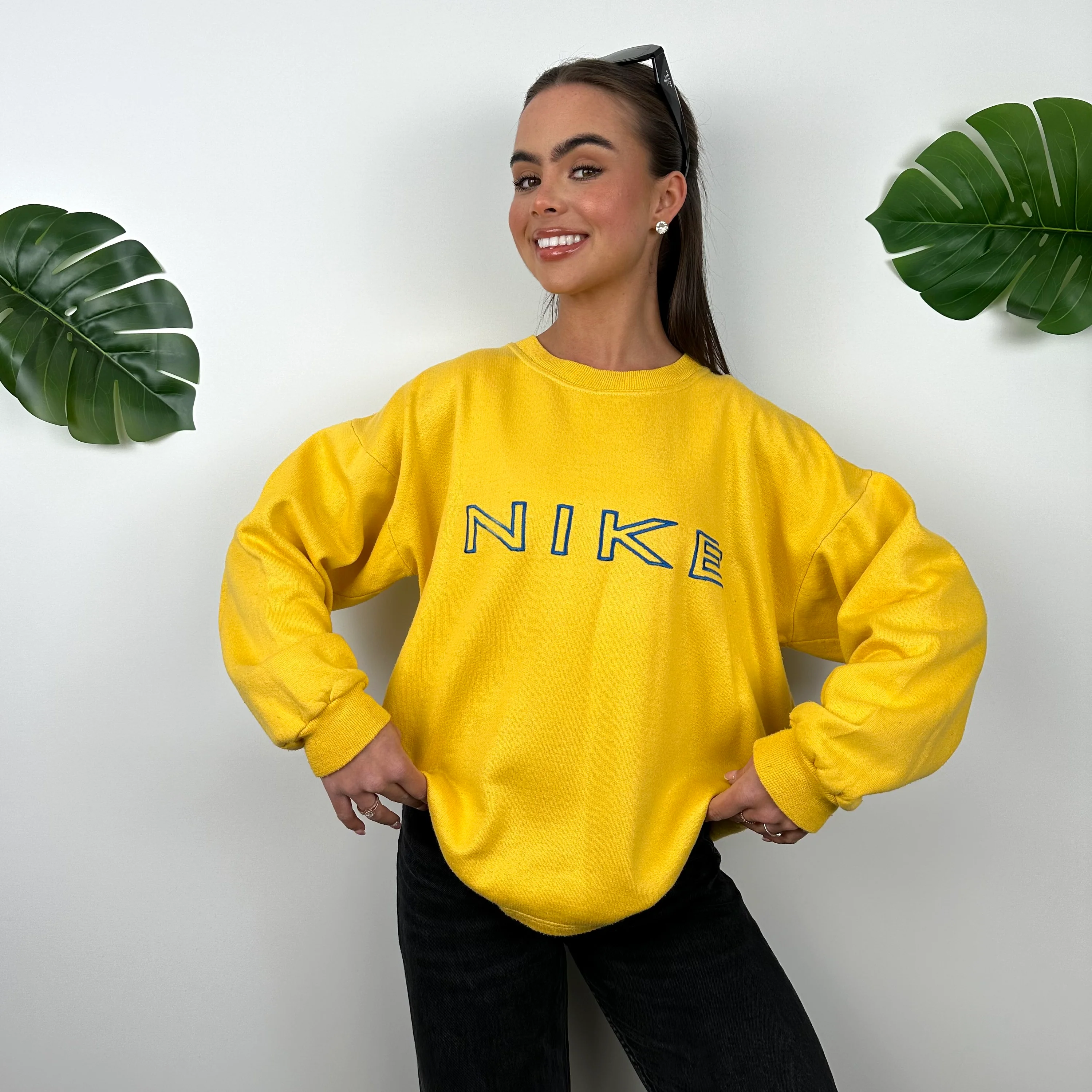 Nike Yellow Embroidered Spell Out Sweatshirt (M) - Image 5