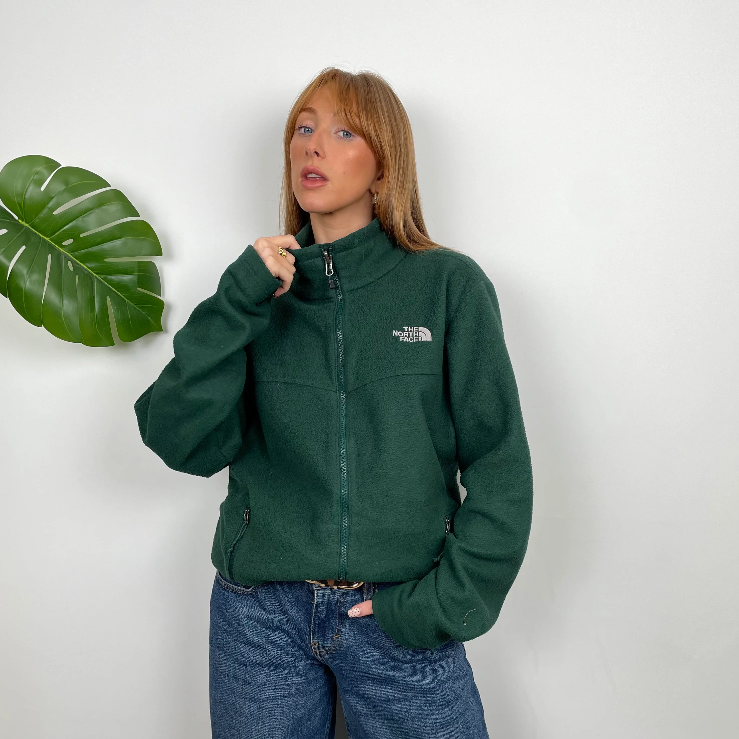 North Face Green Teddy Bear Fleece Zip Up Jacket (L)