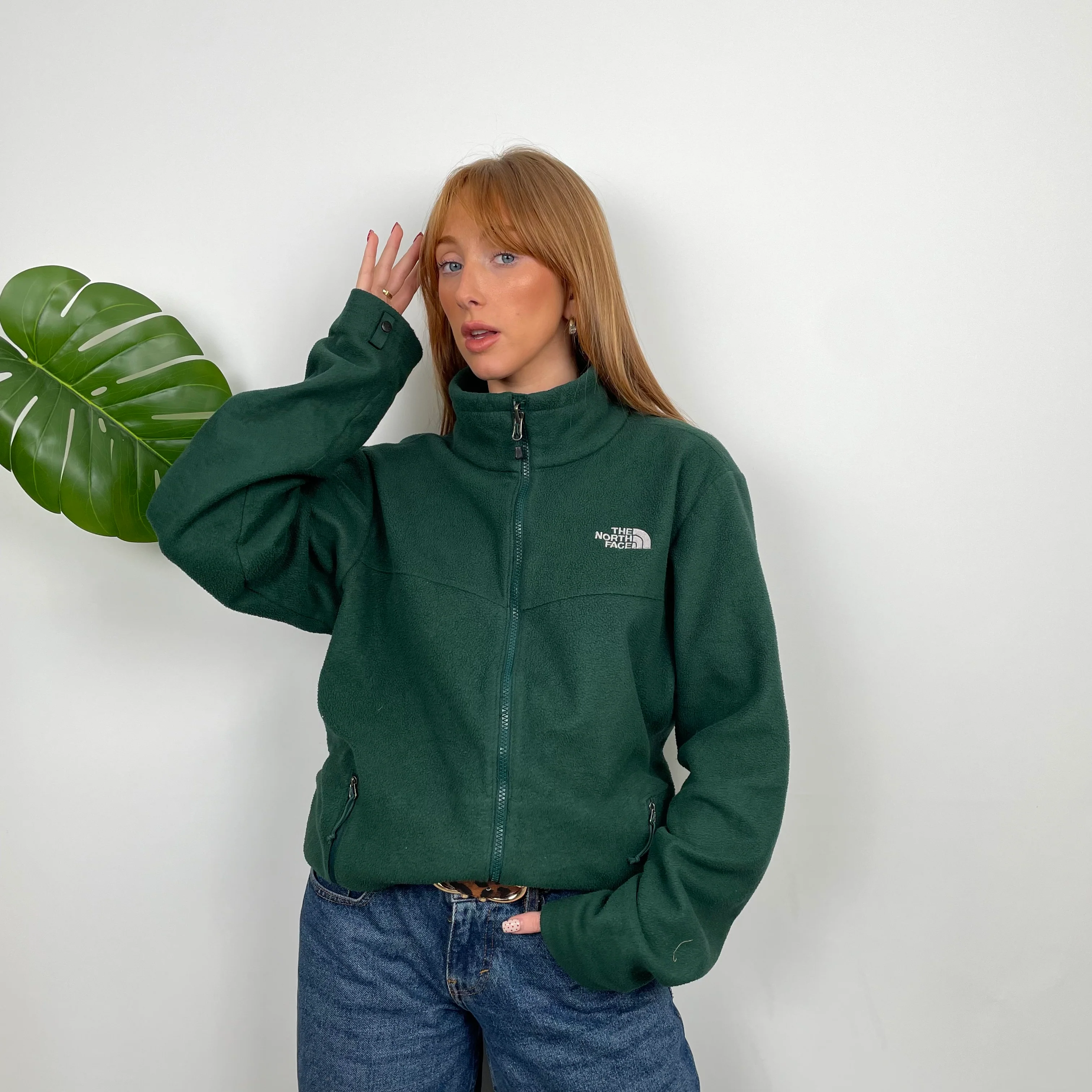 North Face Green Teddy Bear Fleece Zip Up Jacket (L) - Image 3