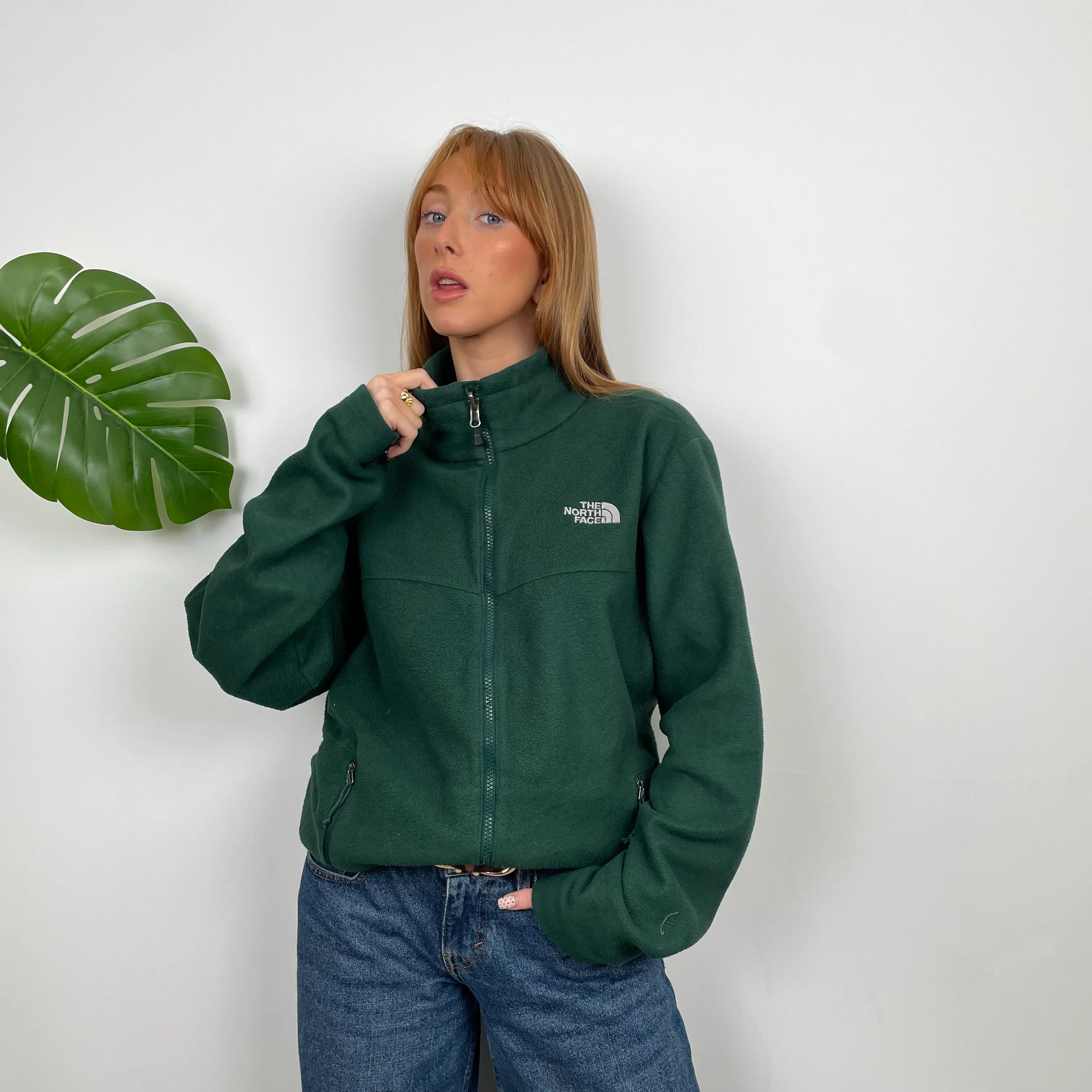 North Face Green Teddy Bear Fleece Zip Up Jacket (L) - Image 4