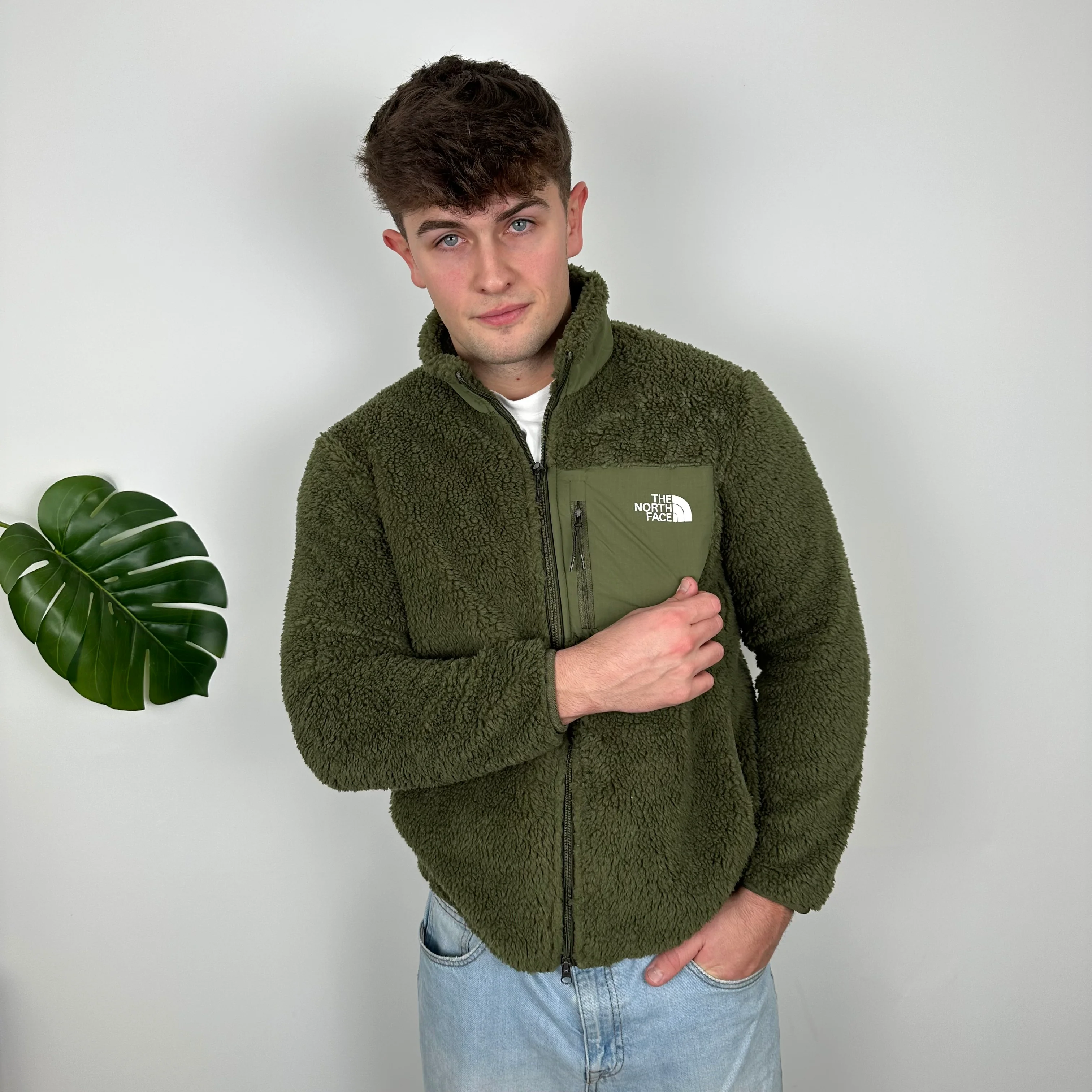 North Face Green Teddy Bear Fleece Zip Up Jacket (M)