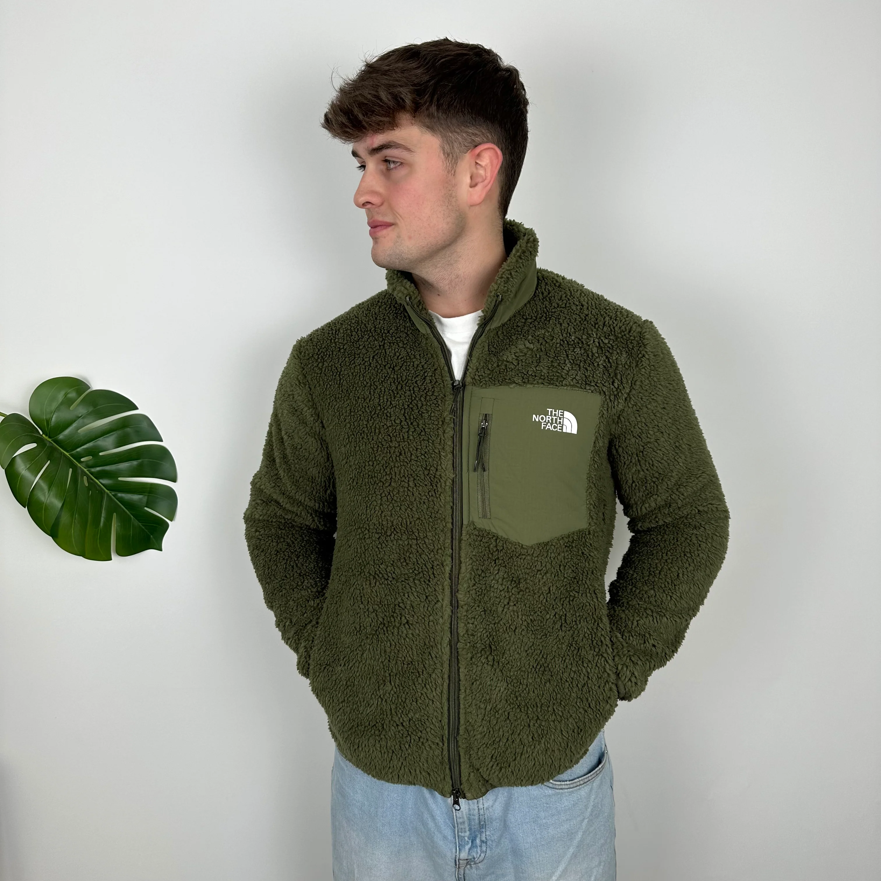 North Face Green Teddy Bear Fleece Zip Up Jacket (M) - Image 6