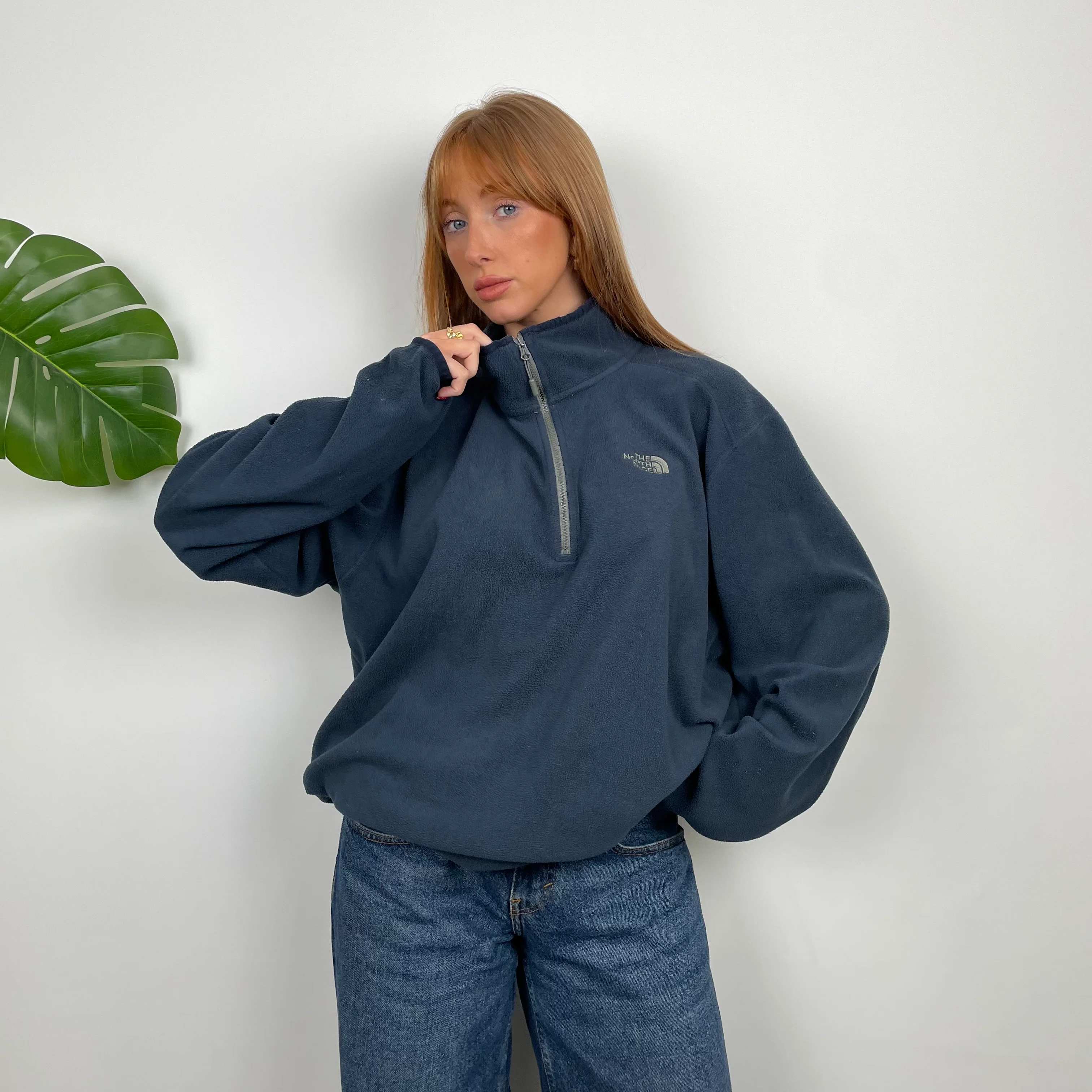 North Face Navy Teddy Bear Fleece Zip Up Sweatshirt (XL) - Image 2
