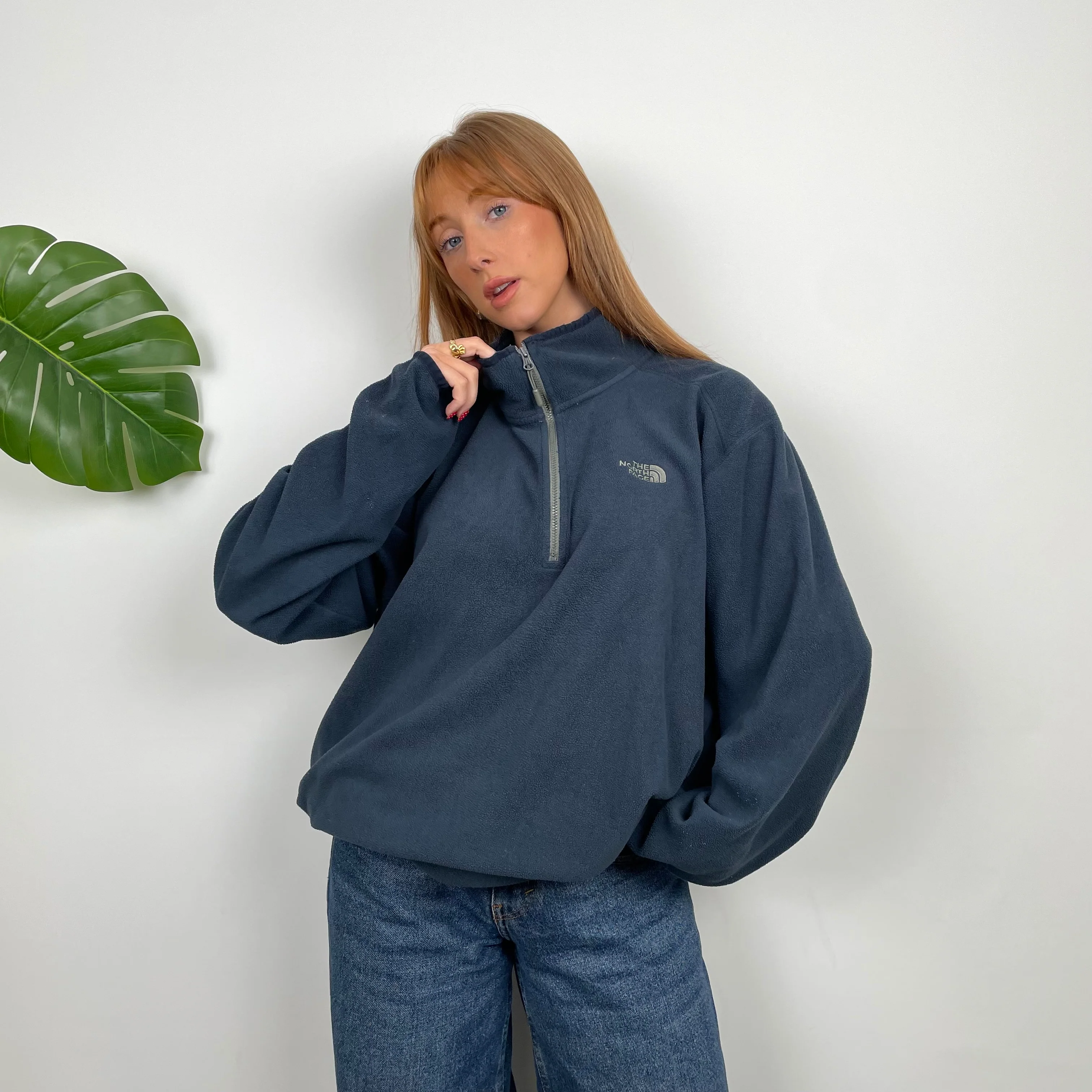 North Face Navy Teddy Bear Fleece Zip Up Sweatshirt (XL) - Image 3