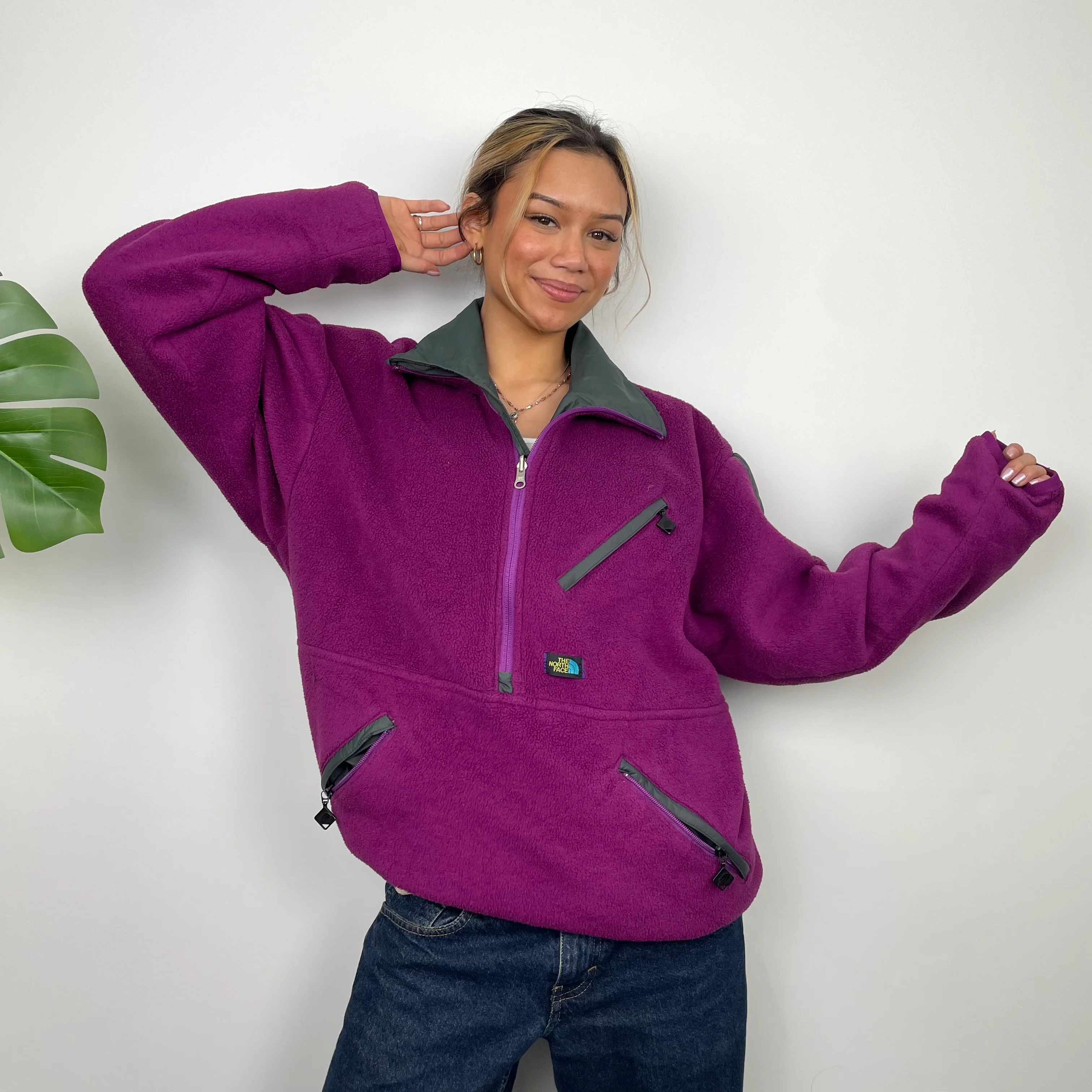 North Face Pink Teddy Bear Fleece Zip Up Jacket (M)