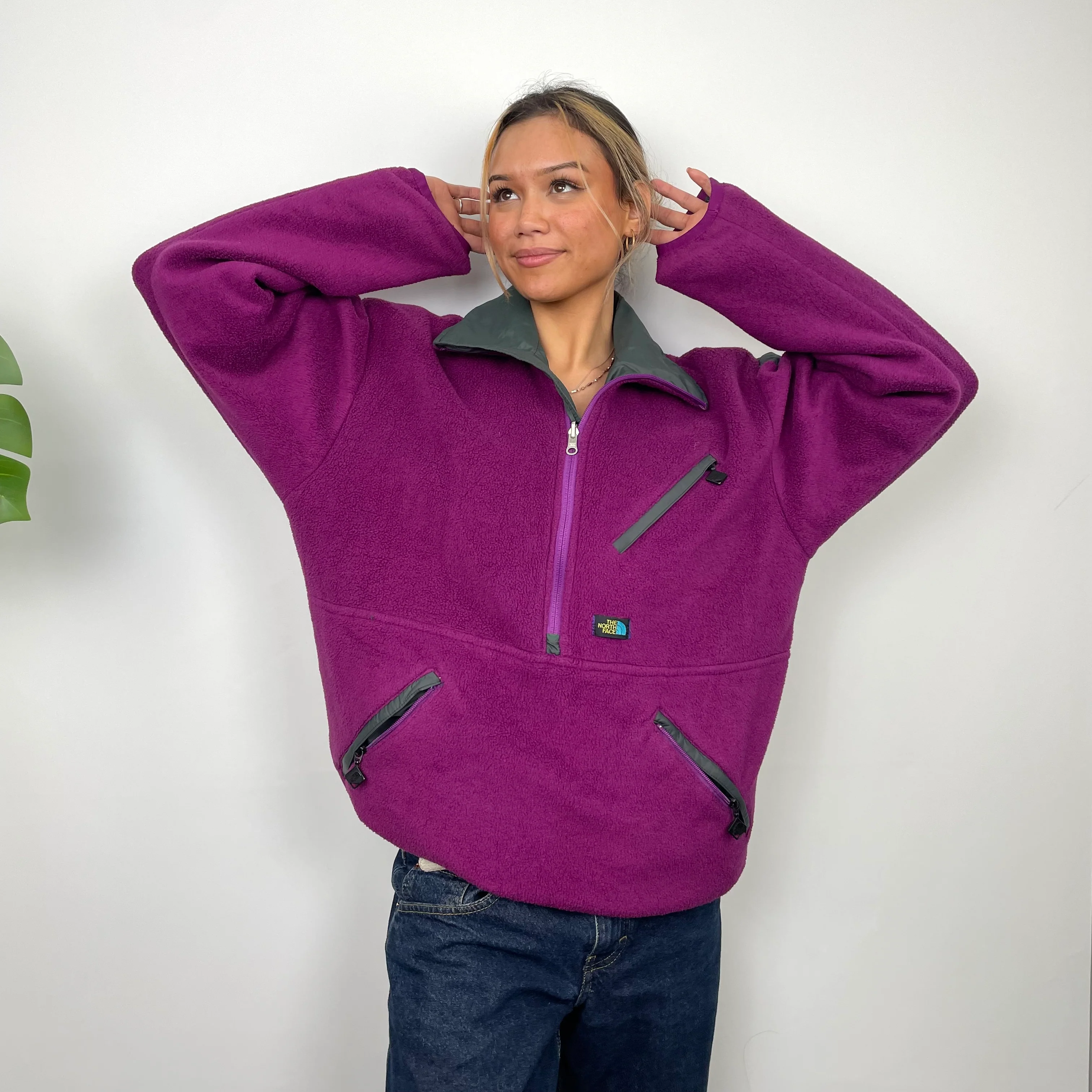 North Face Pink Teddy Bear Fleece Zip Up Jacket (M) - Image 4