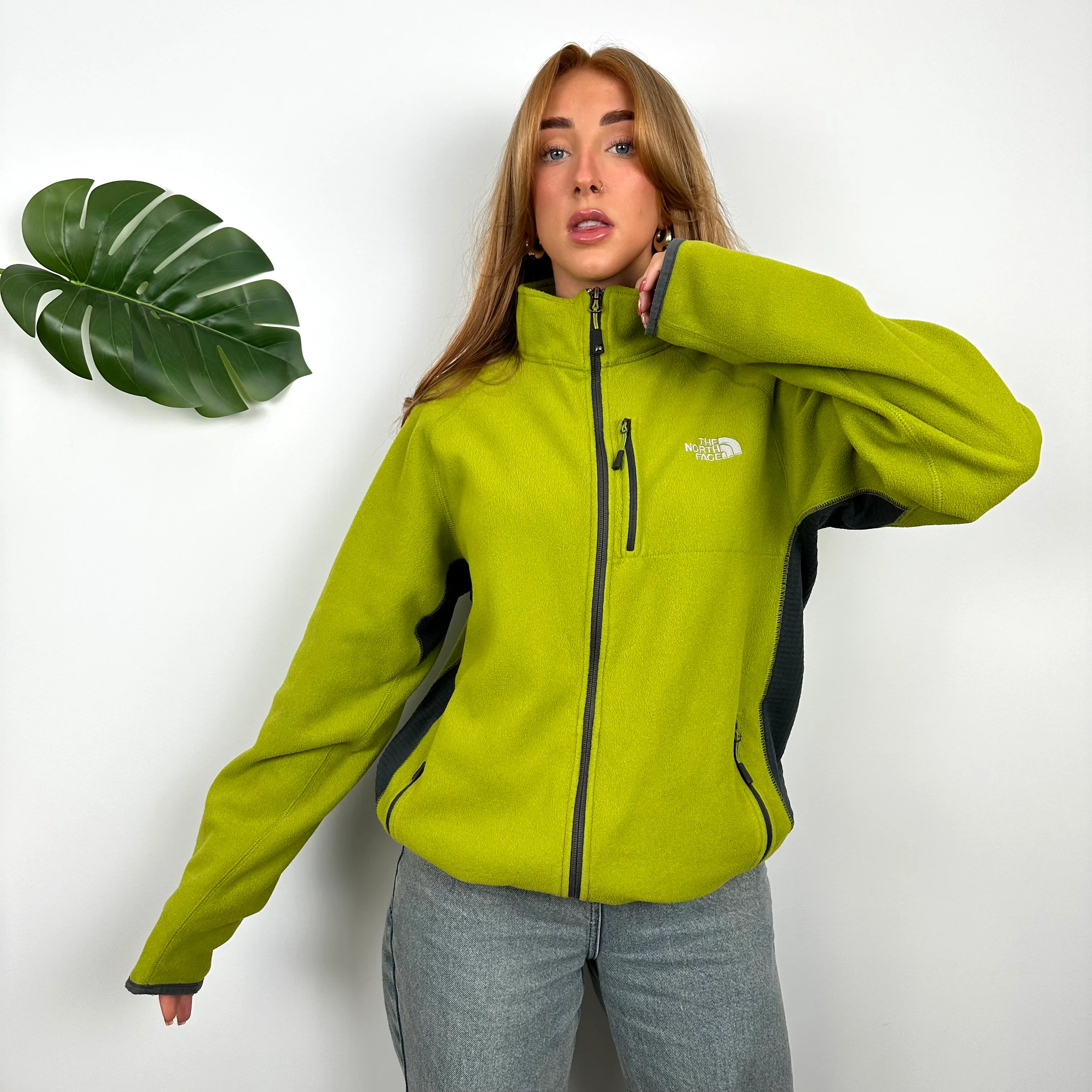 North Face RARE Lime Denali Teddy Bear Fleece Zip Up Jacket (M)