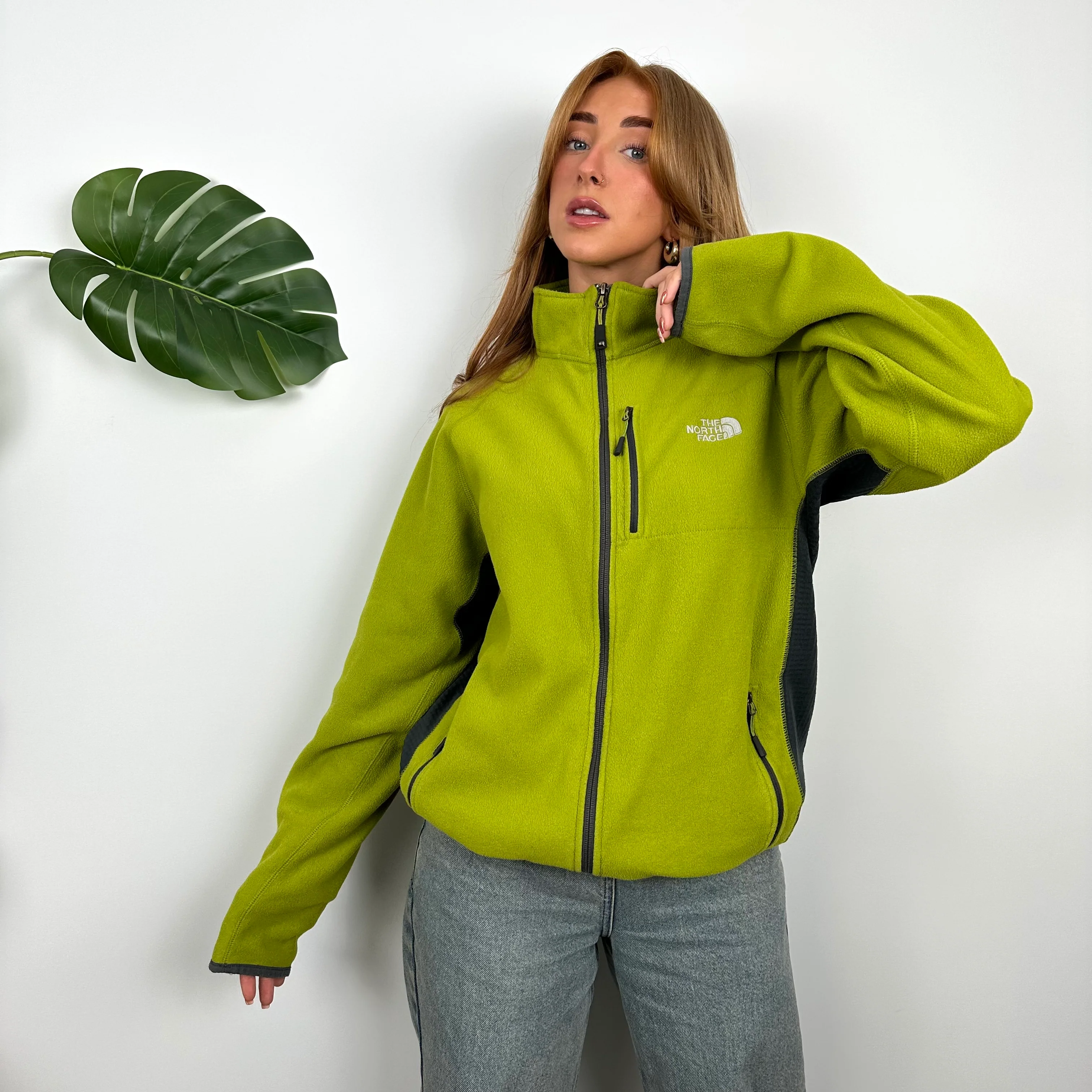 North Face RARE Lime Denali Teddy Bear Fleece Zip Up Jacket (M) - Image 3