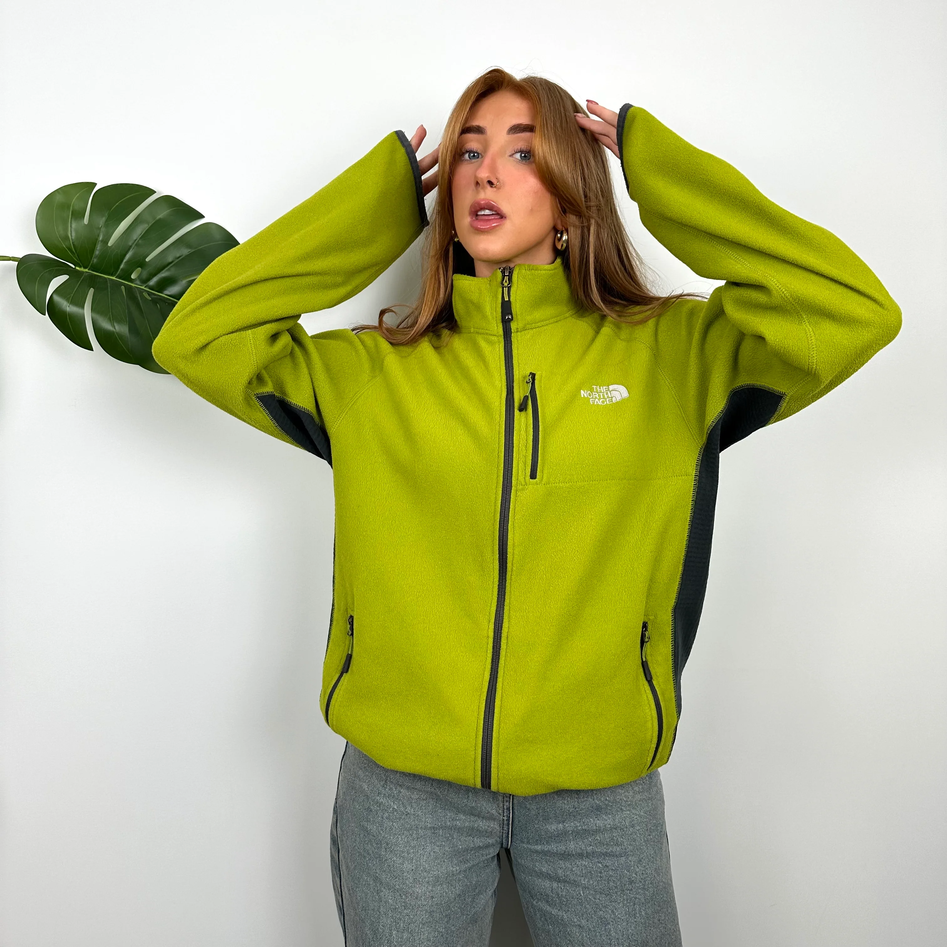 North Face RARE Lime Denali Teddy Bear Fleece Zip Up Jacket (M) - Image 5