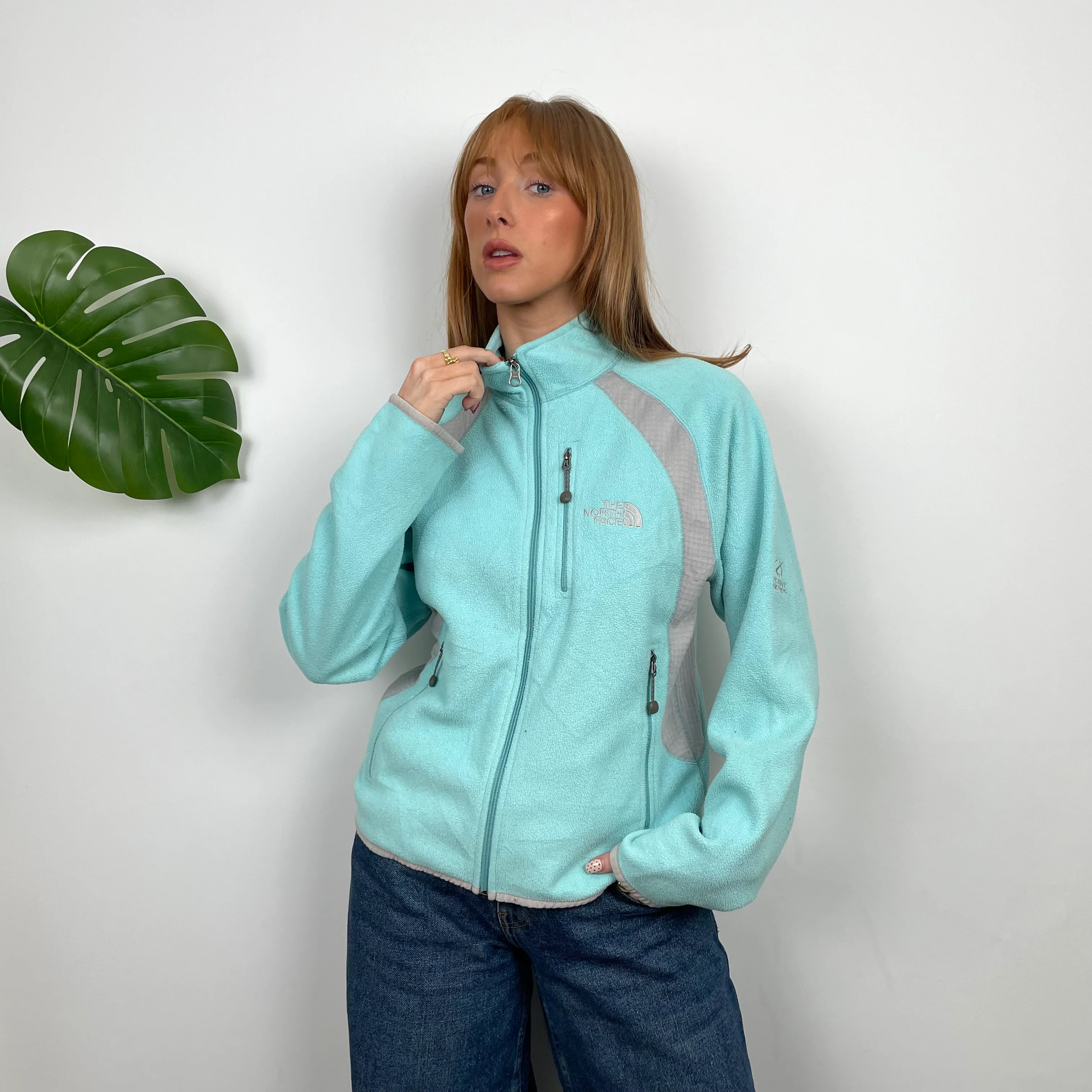 North Face Turquoise Teddy Bear Quarter Zip Fleece Jacket (S)