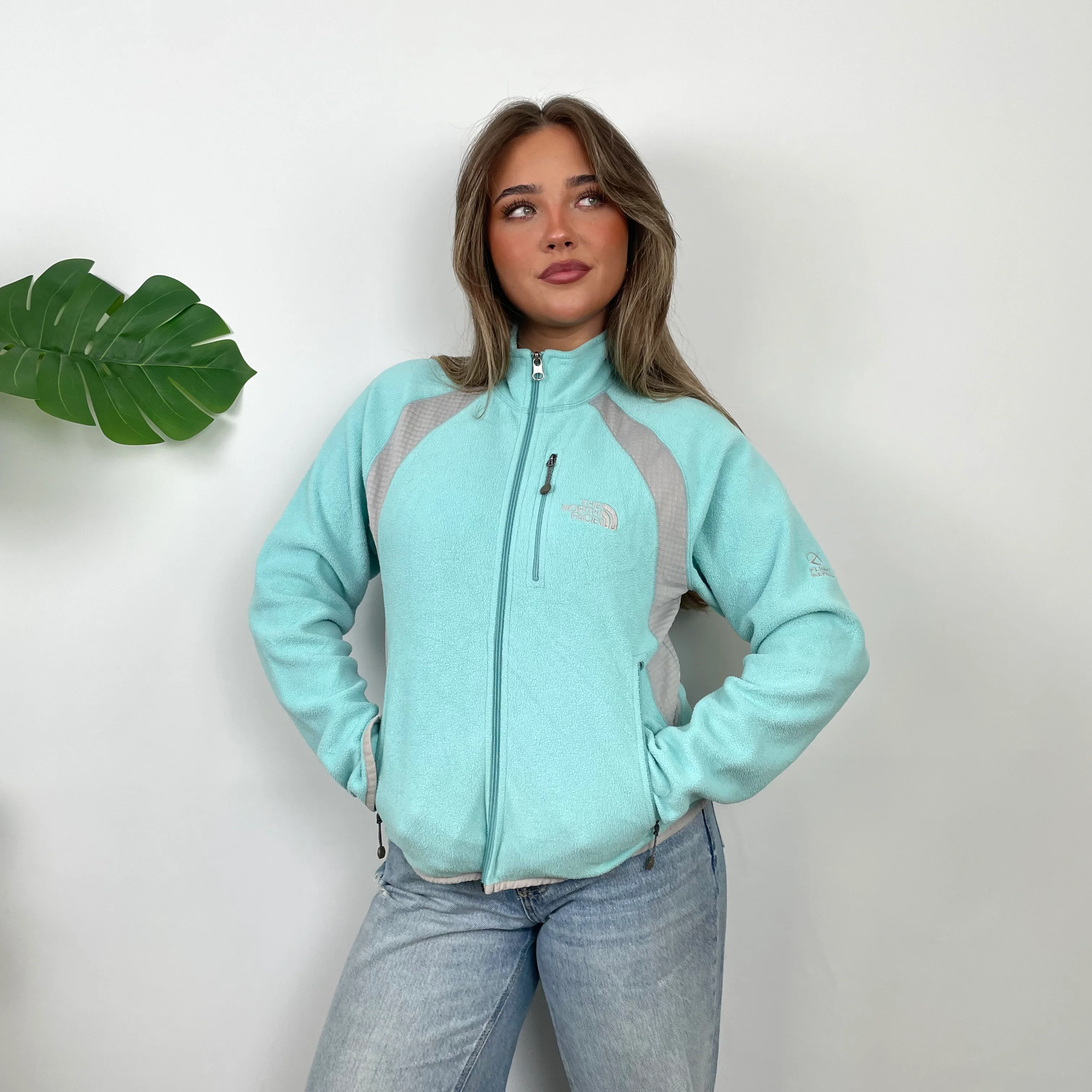 North Face Turquoise Teddy Bear Quarter Zip Fleece Jacket (S) - Image 2