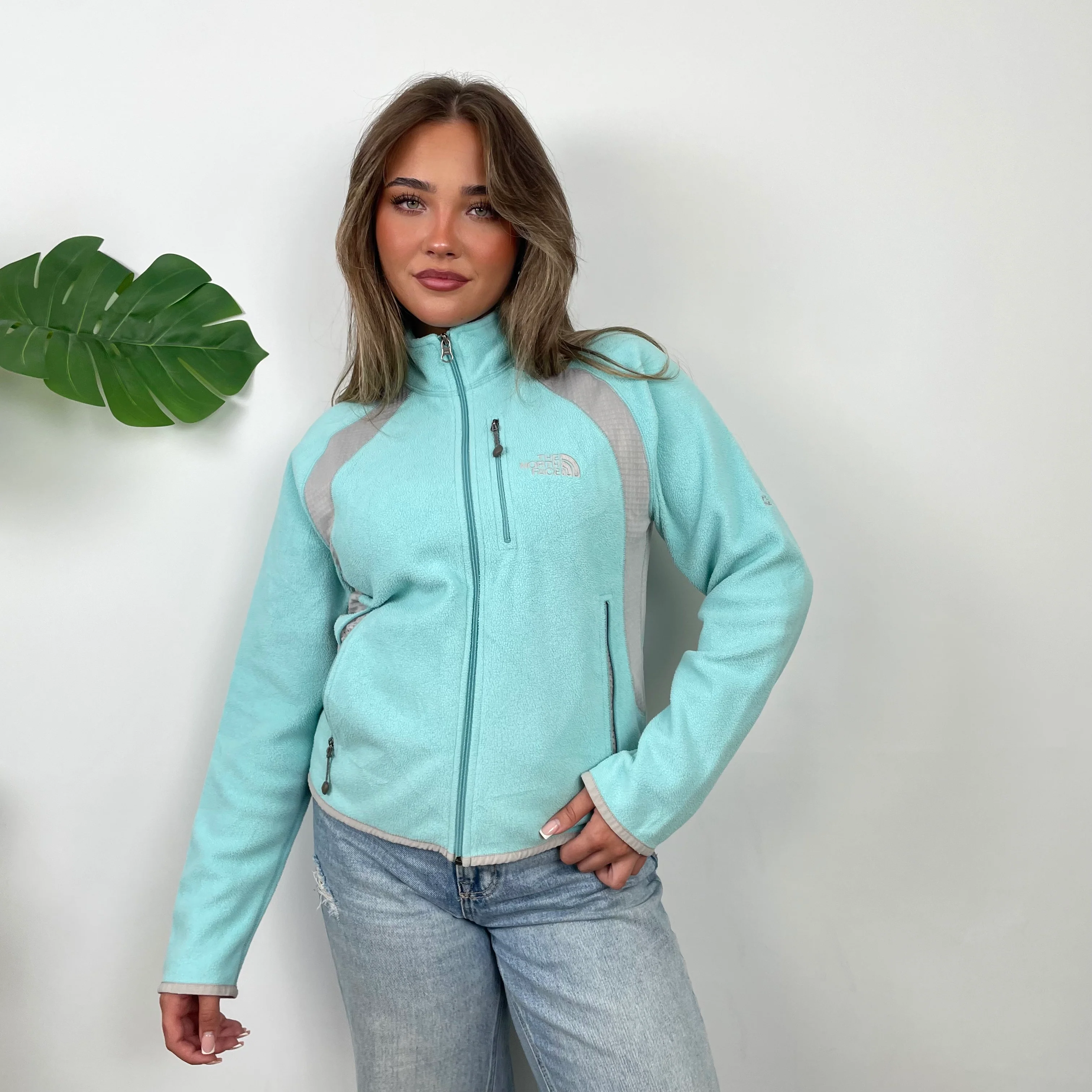 North Face Turquoise Teddy Bear Quarter Zip Fleece Jacket (S) - Image 4