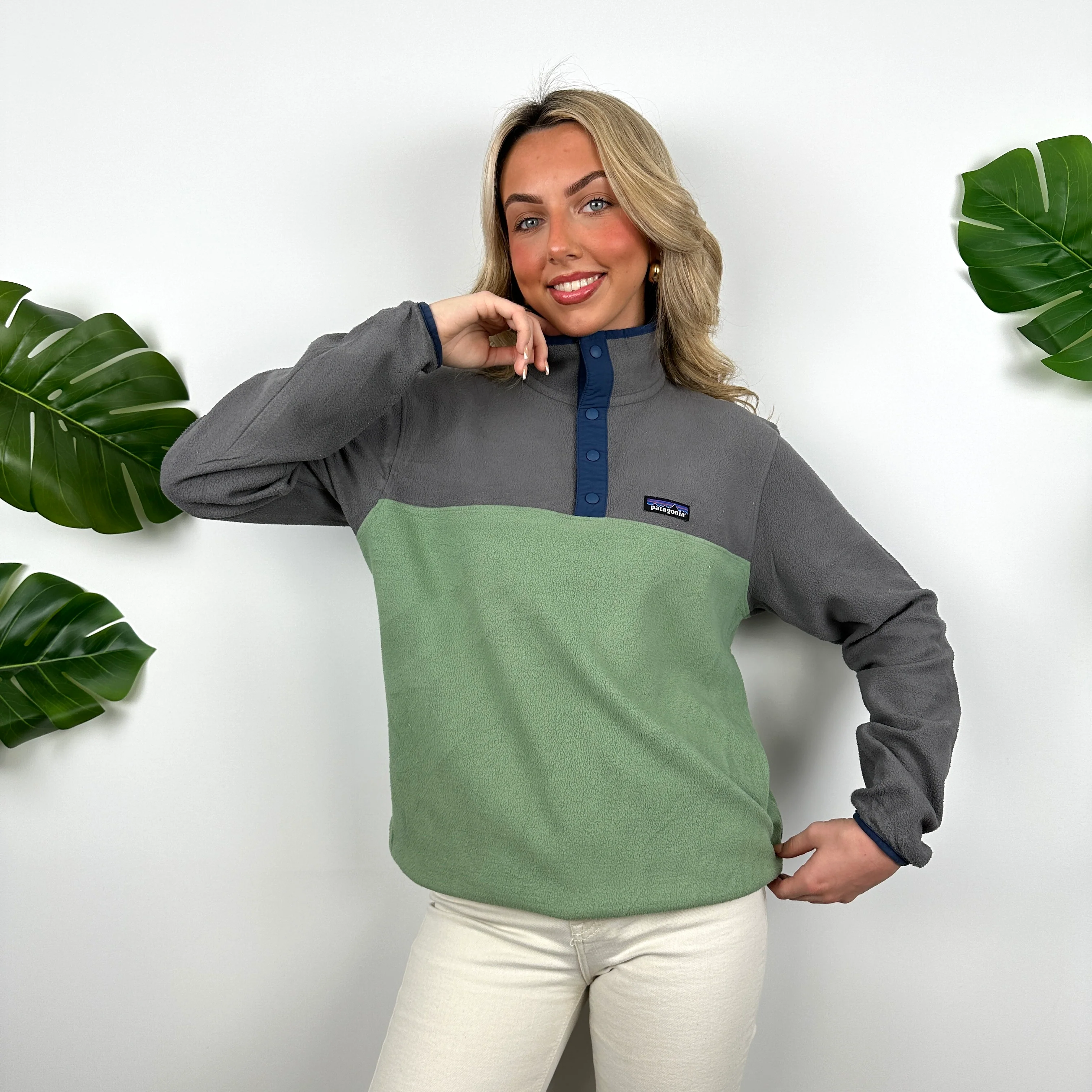 Patagonia Rare Green Embroidered Spell Out Teddy Bear Fleece Sweatshirt (S) - Image 4