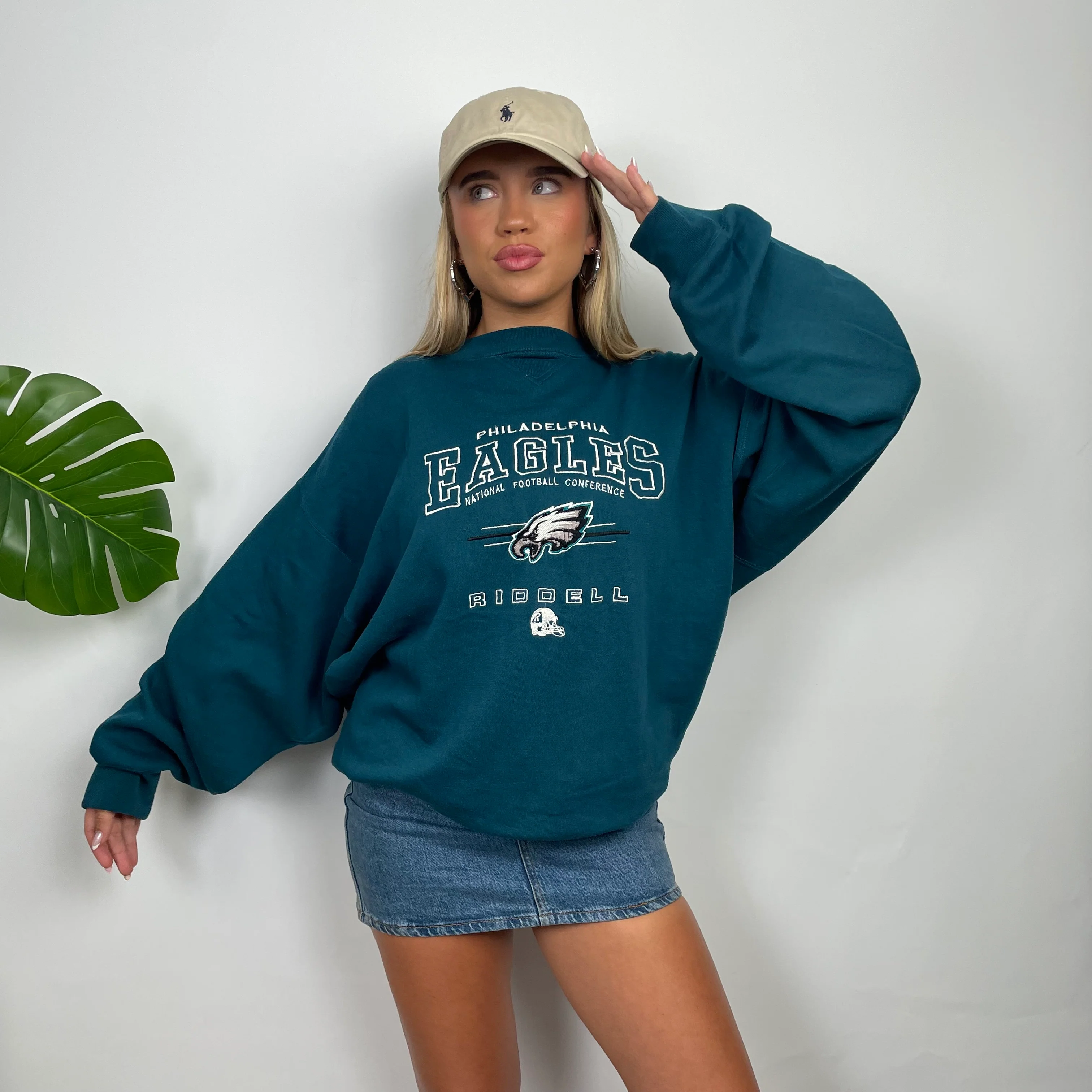 Philadelphia Eagles NFL Green Embroidered Spell Out Sweatshirt (L) - Image 2