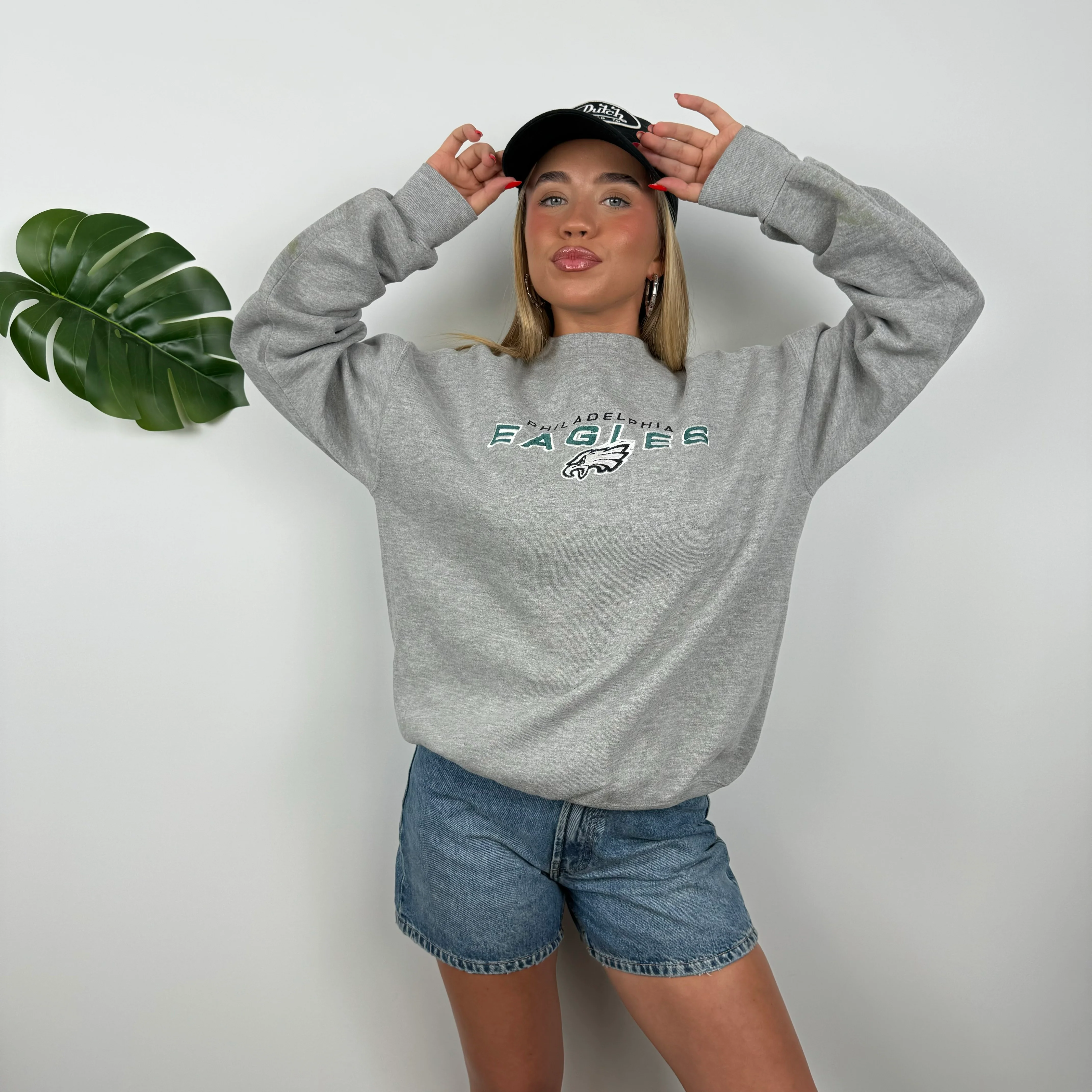 Philadelphia Eagles NFL Grey Embroidered Spell Out Sweatshirt (M) - Image 4